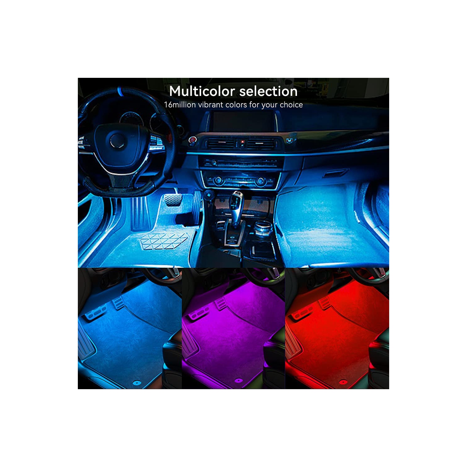Éclairage intérieur à DEL pour l’auto, éclairage intérieur commandé par application avec port USB, Sync musique lumières multicolores pour l’auto
