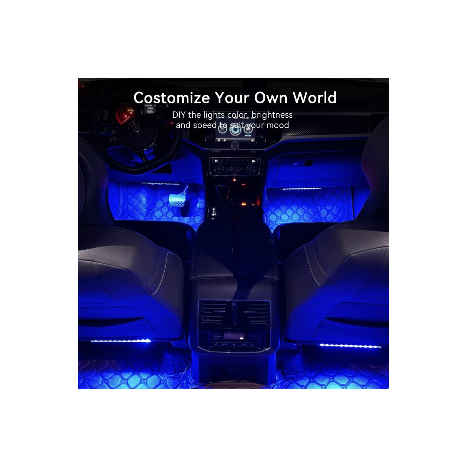 Éclairage intérieur à DEL pour l’auto, éclairage intérieur commandé par application avec port USB, Sync musique lumières multicolores pour l’auto