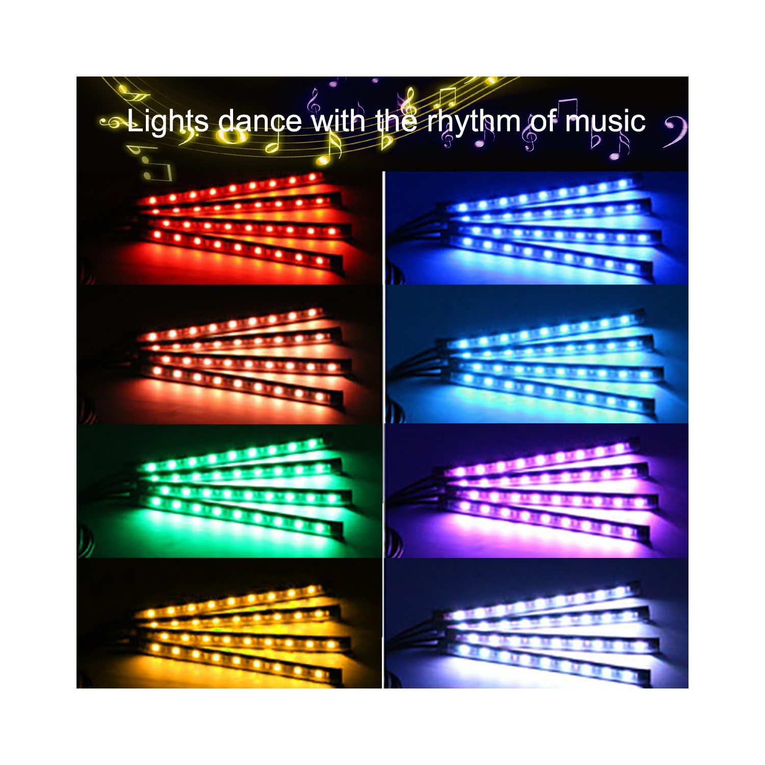 Éclairage DEL pour l'auto, éclairage intérieur pour l'auto, télécommande, 48 bandes lumineuses USB pour l'auto, musique multicolore sous le tableau