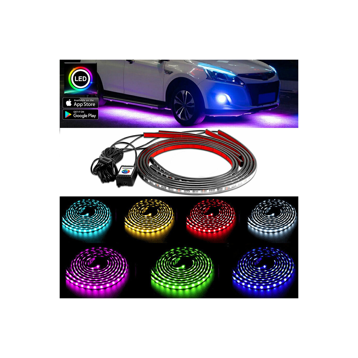 navor Underglow Ligts, Music Car LED Light Strips, Bluetooth App Control RGB Neon Strip Lights Kit with Sound Active Function