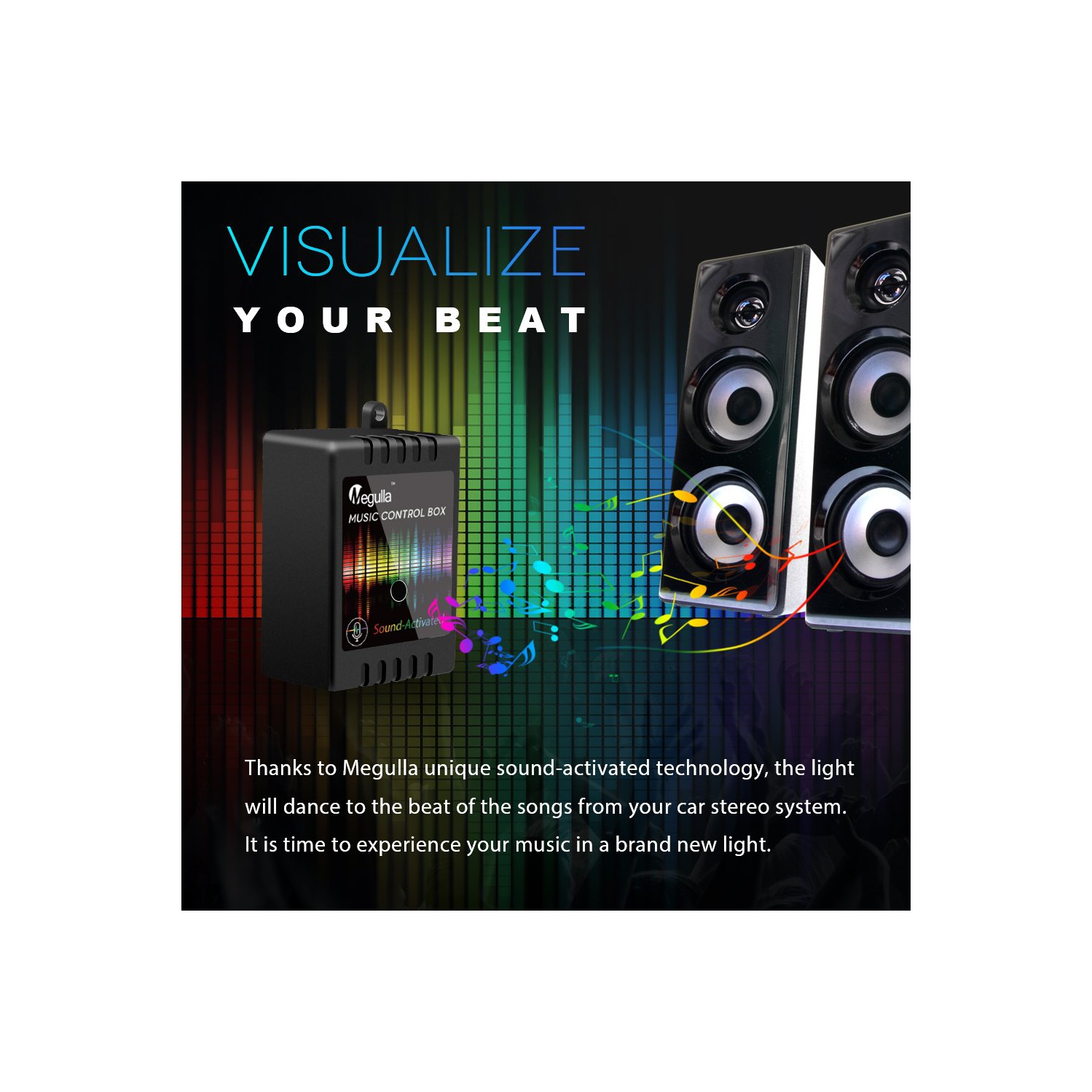 Underdash Lighting Kit, Megulla 4PC USB-Powered RGB Multi-Color LED Car Interior Lights with Sound Activation and Wireless R