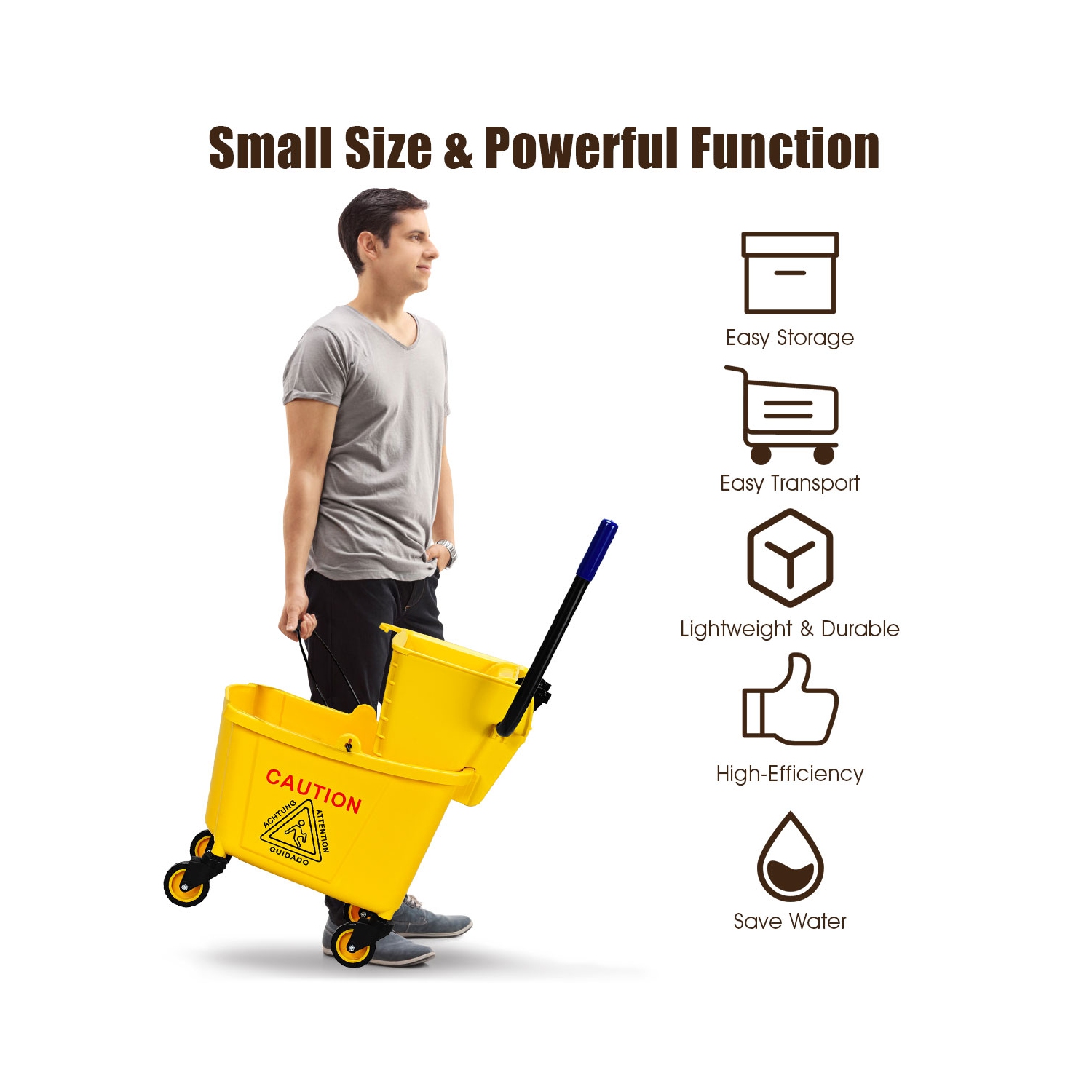 Costway Commercial Mop Bucket Side Press Wringer on Wheels Cleaning 26 Quart Yellow