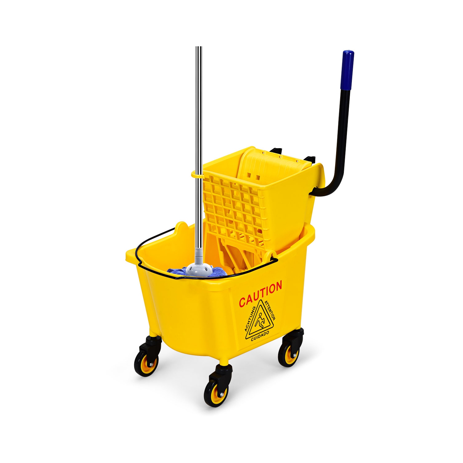 Costway Commercial Mop Bucket Side Press Wringer on Wheels Cleaning 26 Quart Yellow