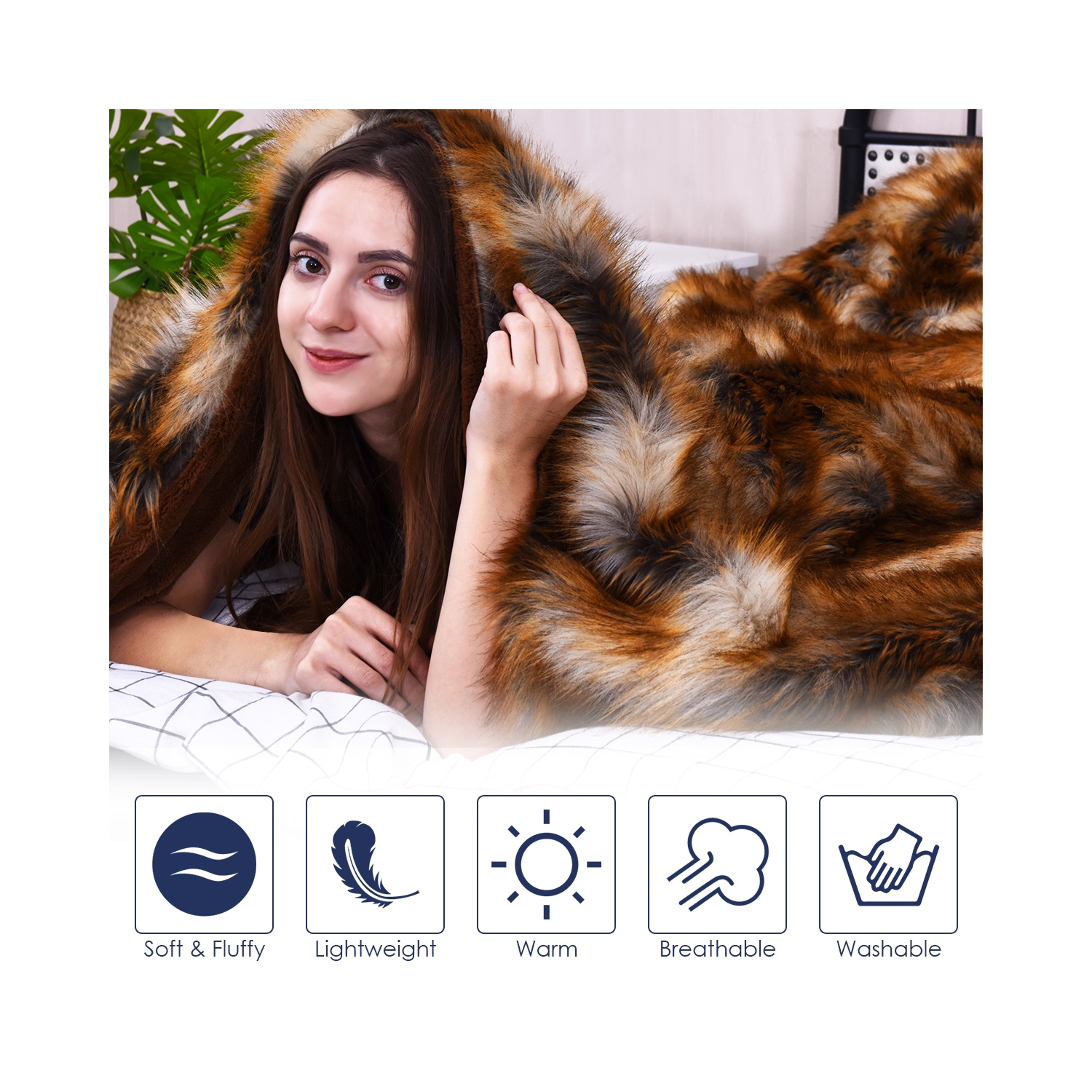 Costway Luxury Plush Faux Fur Throw Blanket Soft Warm Fluffy Bed Couch