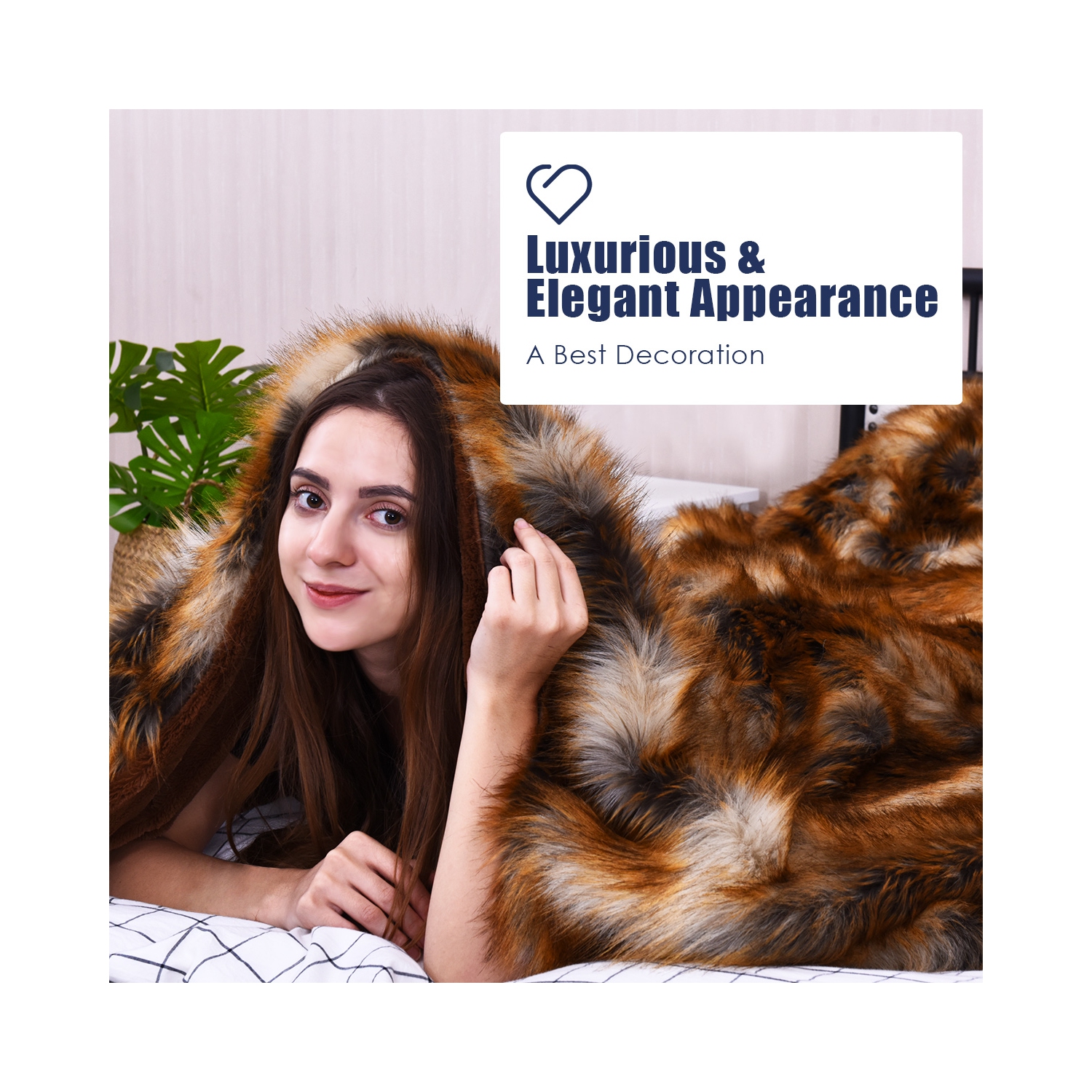 Costway Luxury Plush Faux Fur Throw Blanket Soft Warm Fluffy Bed Couch