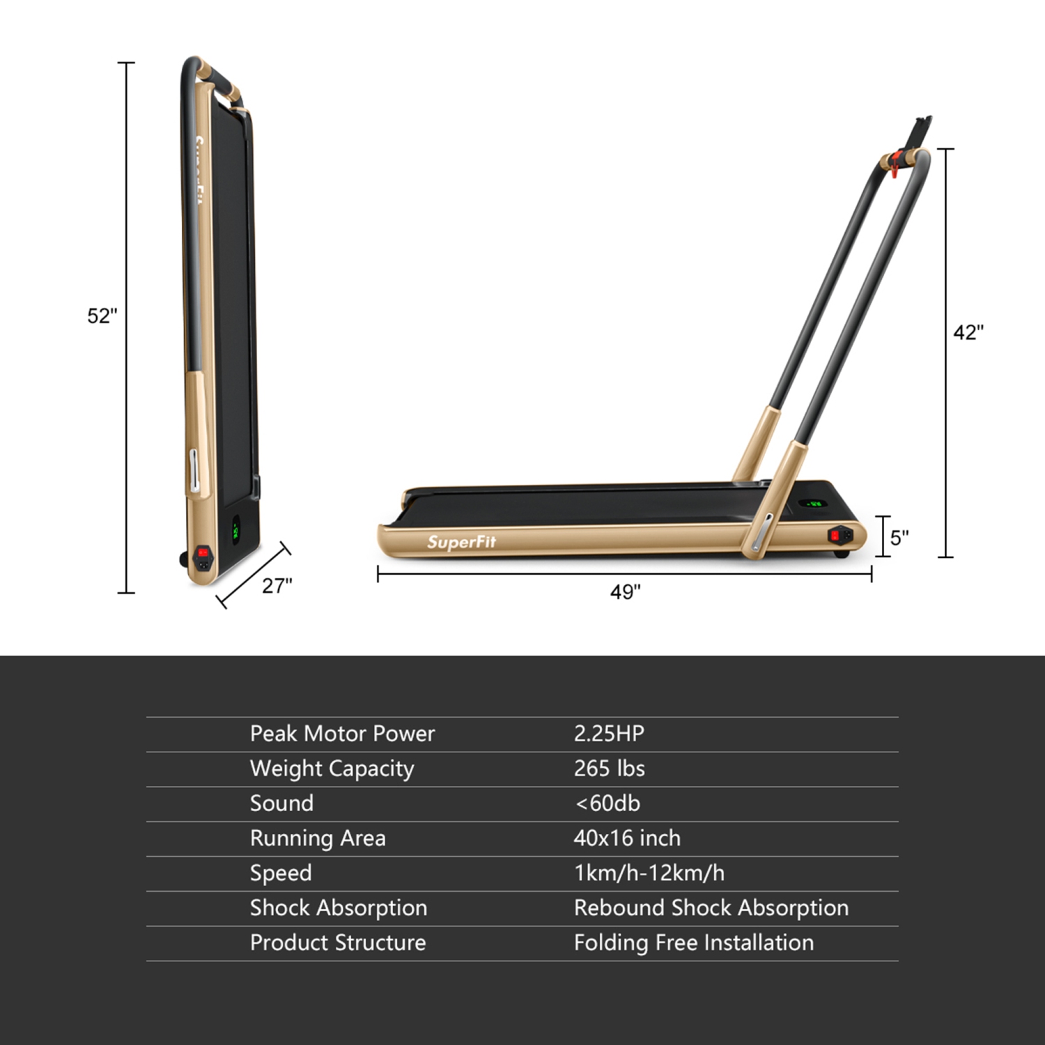 Gymax 2.25HP Under Desk Electric Pad Treadmill Running Machine w/ APP