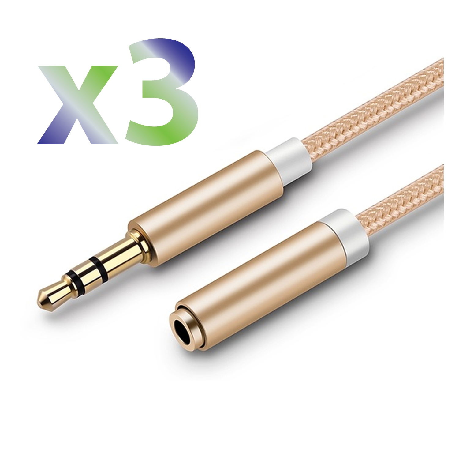 Câble tressé en nylon avec rallonge auxiliaire 3,5 mm d’Exian, 1 m doré, 3/paquet