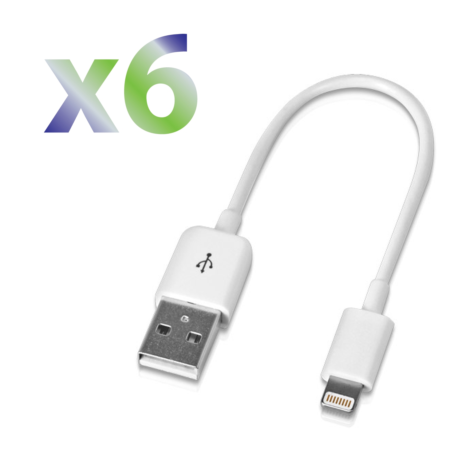 Exian Lightning USB Short Cable 0.2M White, 6/Pkg