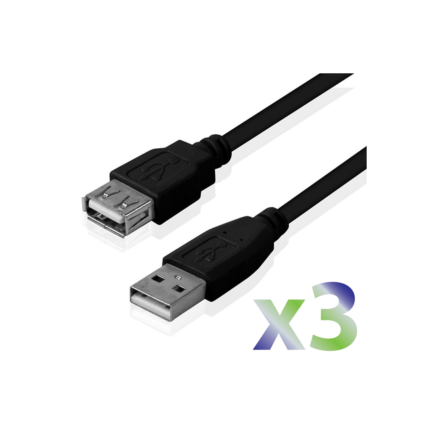 Exian USB Extension Cable 28"(0.7M) Black, 3/Pkg