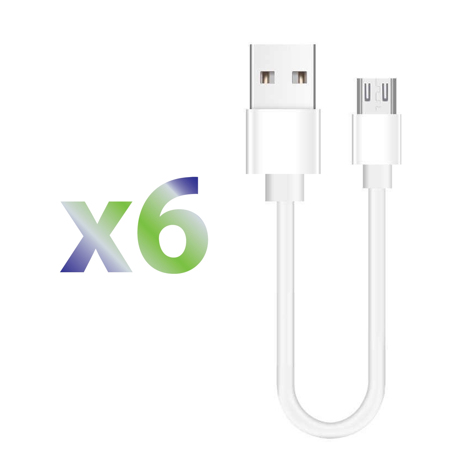 Exian Micro USB Short Cable 0.2M White, 6/Pkg