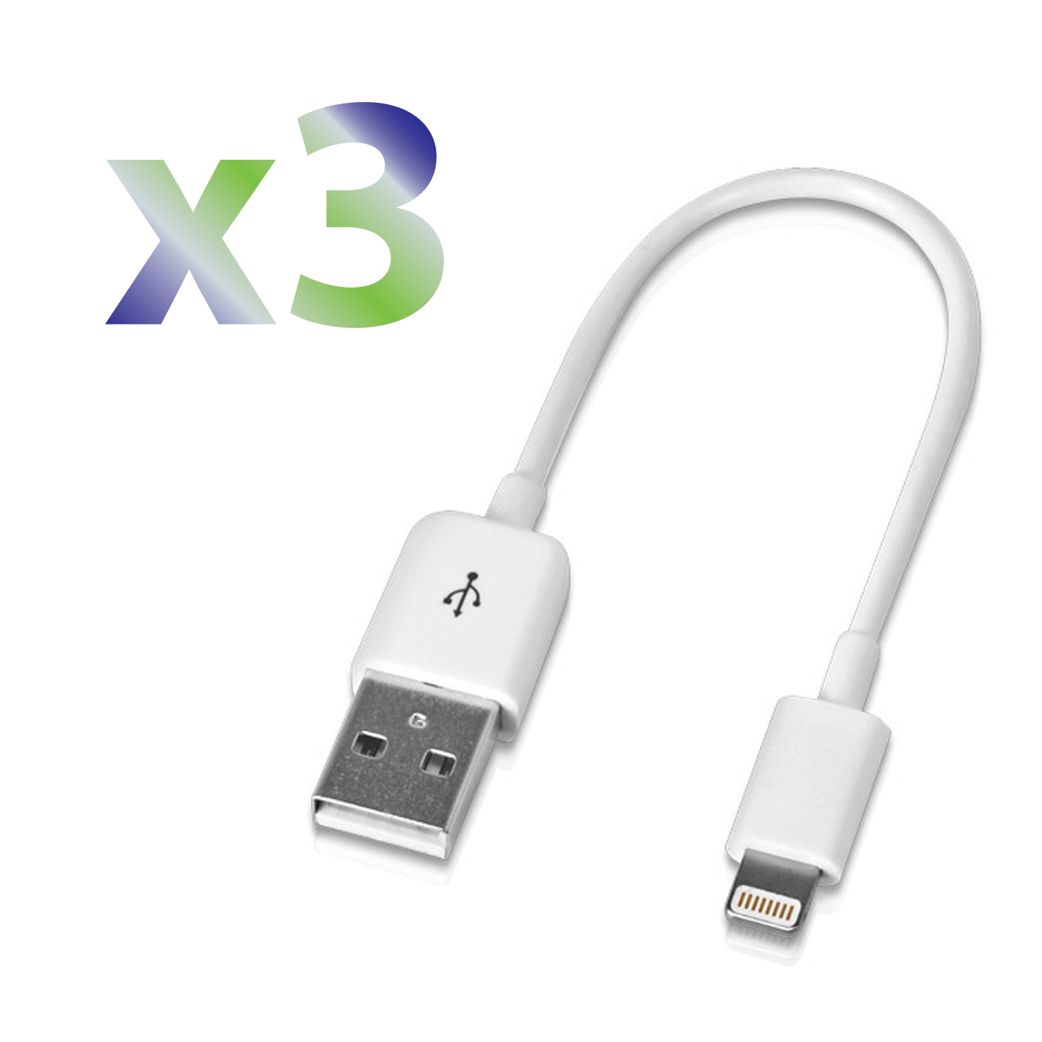 Exian Lightning USB Short Cable 0.2M White, 3/Pkg