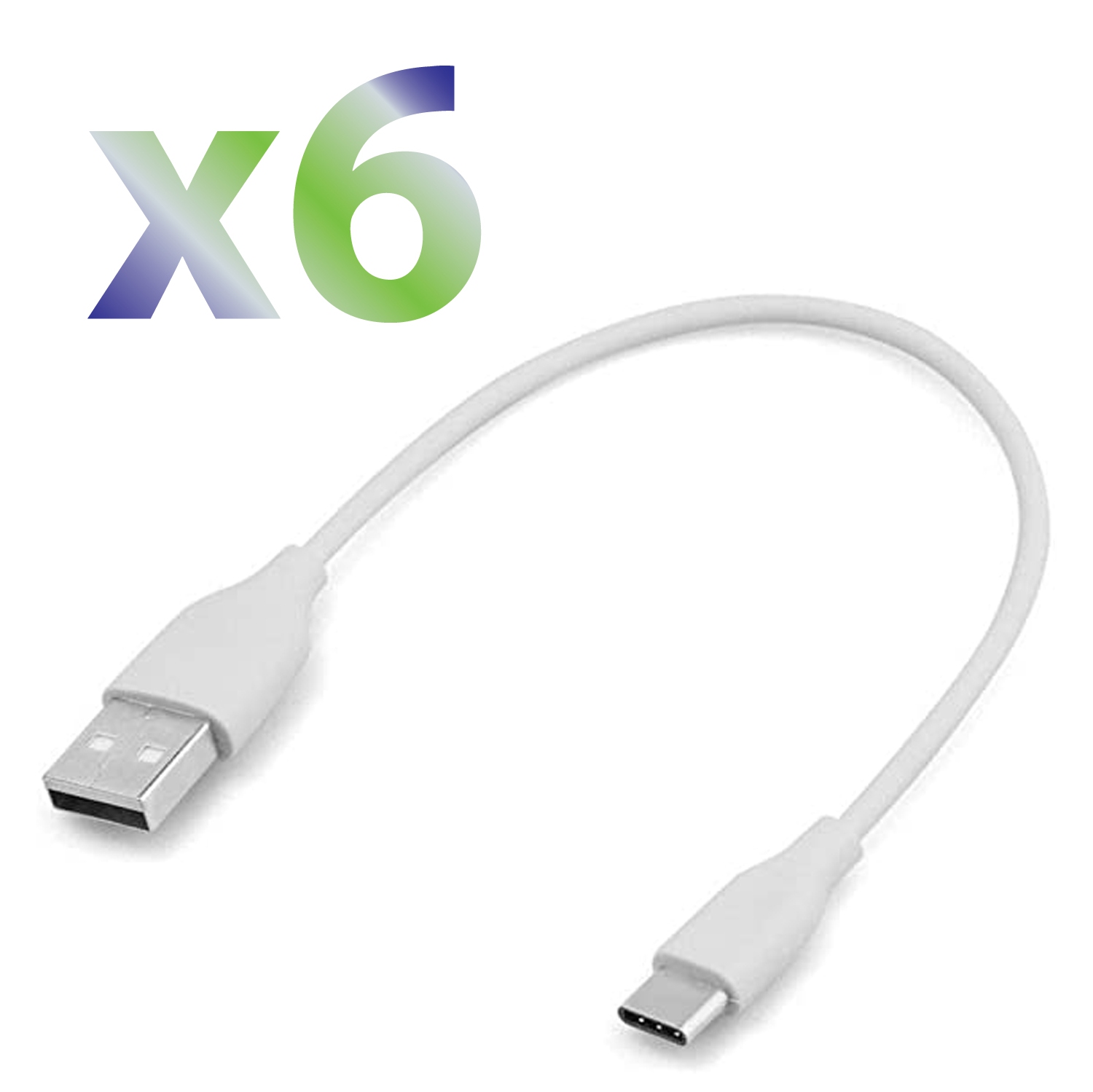 Câble USB C/USB type C court 0,2 m d’Exian, blanc, 6/paquet