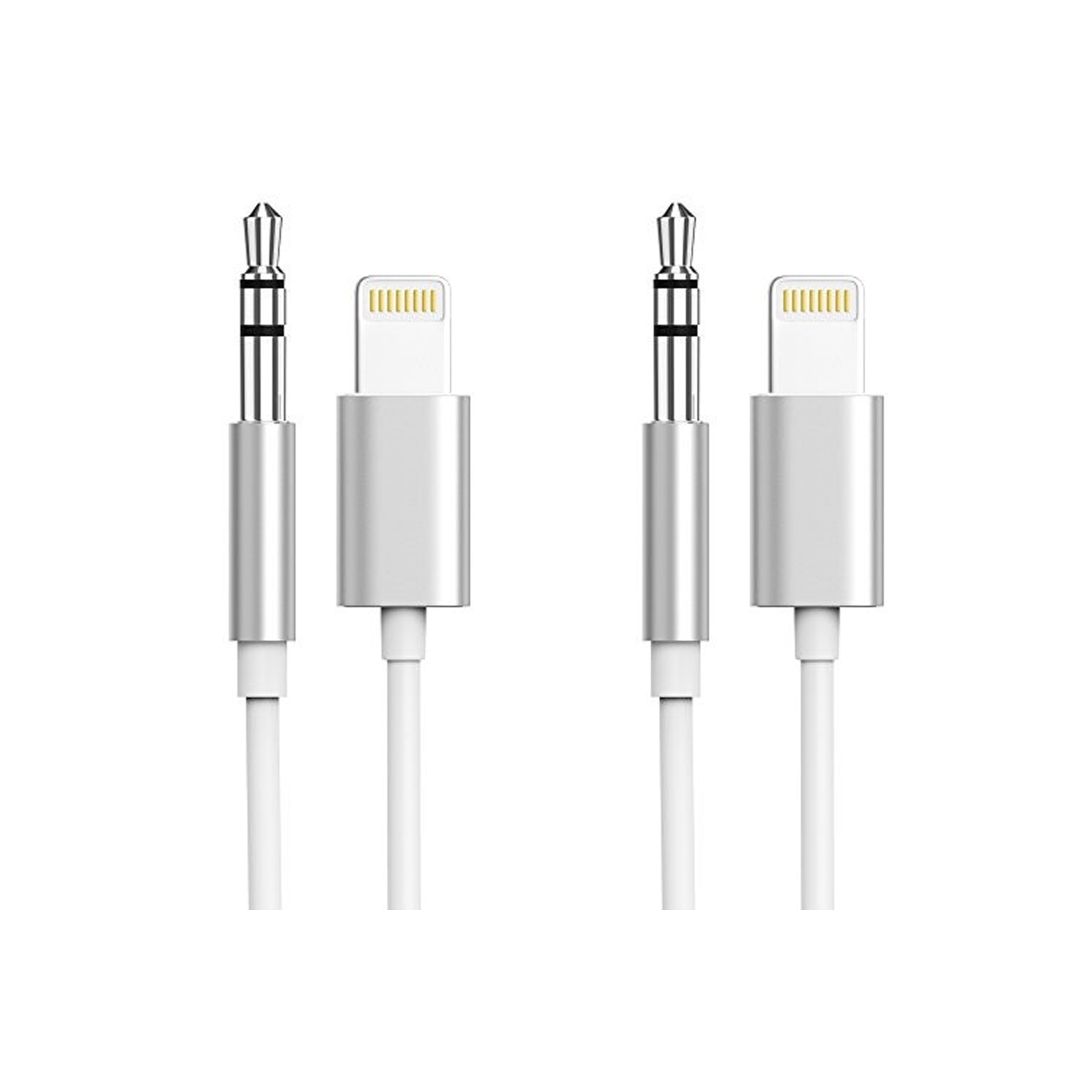 Câble Lightning vers auxiliaire mâle 3,5 mm blanc d’Exian avec tête argentée, 2/paquet