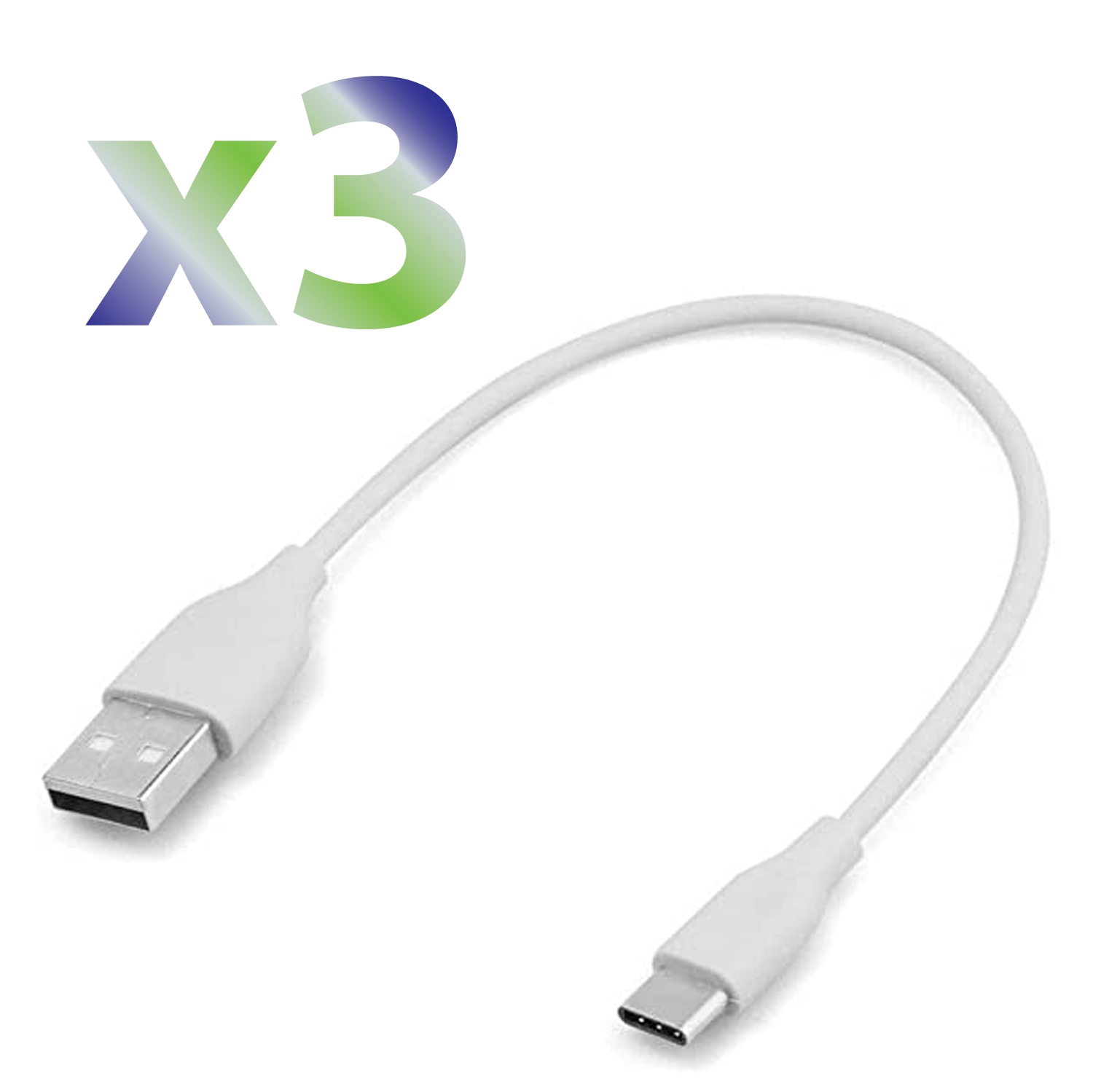 Exian USB C / Type C USB Short Cable 0.2M White, 3/Pkg