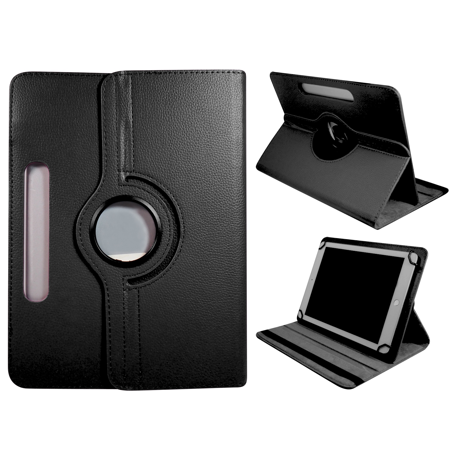 Étui à 9 rabat universel en similicuir de polyuréthane avec support d’Exian pour tablette de 8 à 9 po - Noir