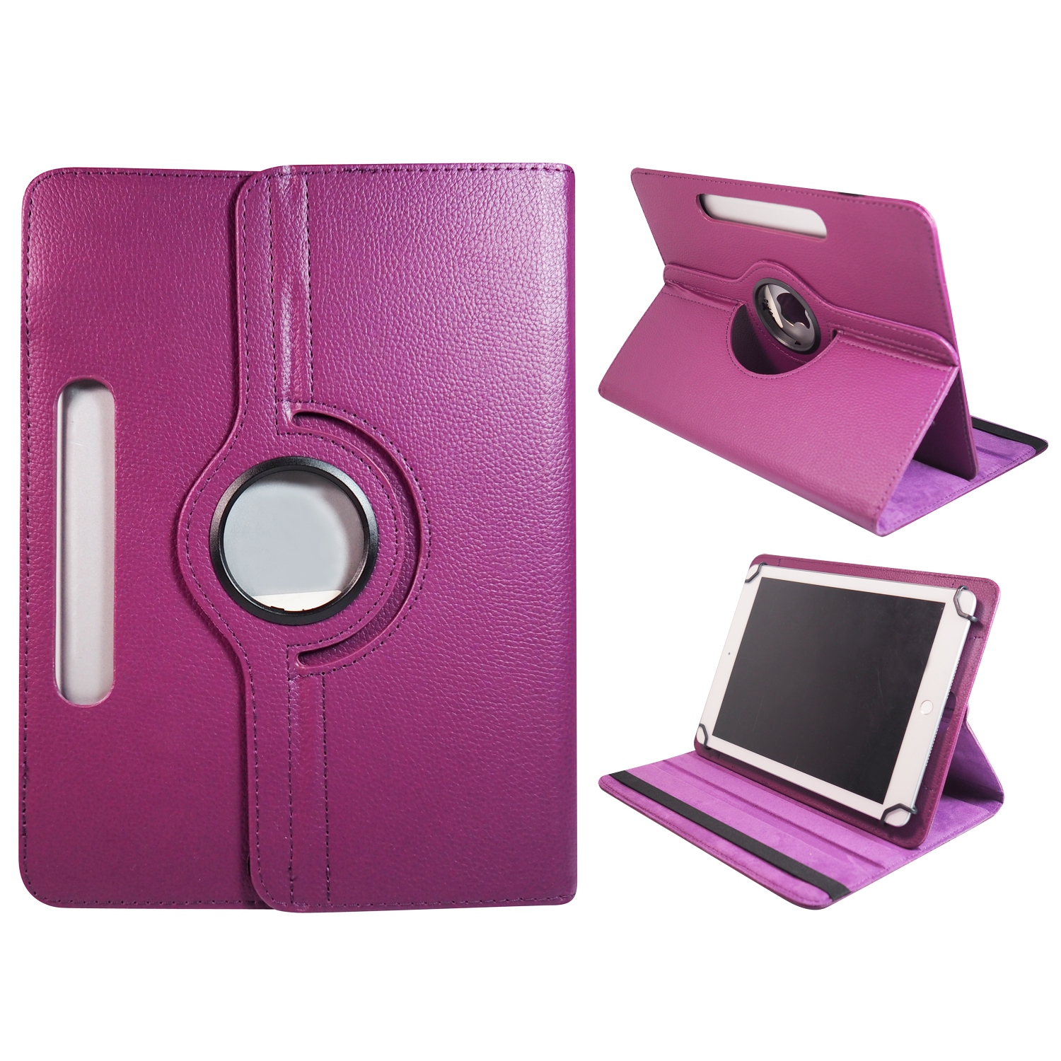 Étui à 9 rabat universel en similicuir de polyuréthane avec support d’Exian pour tablette de 8 à 9 po - Violet