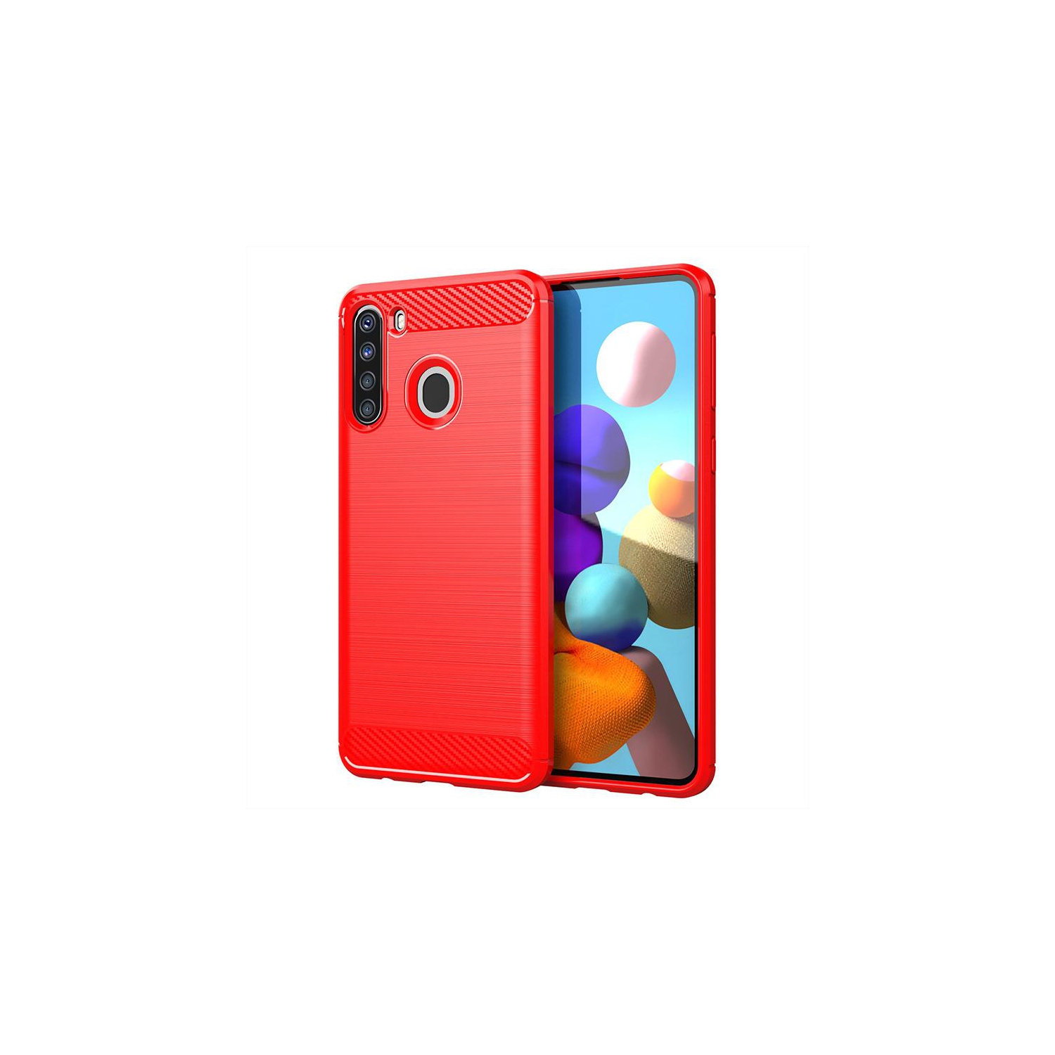 PANDACO Red Brushed Metal Case for Samsung Galaxy A21