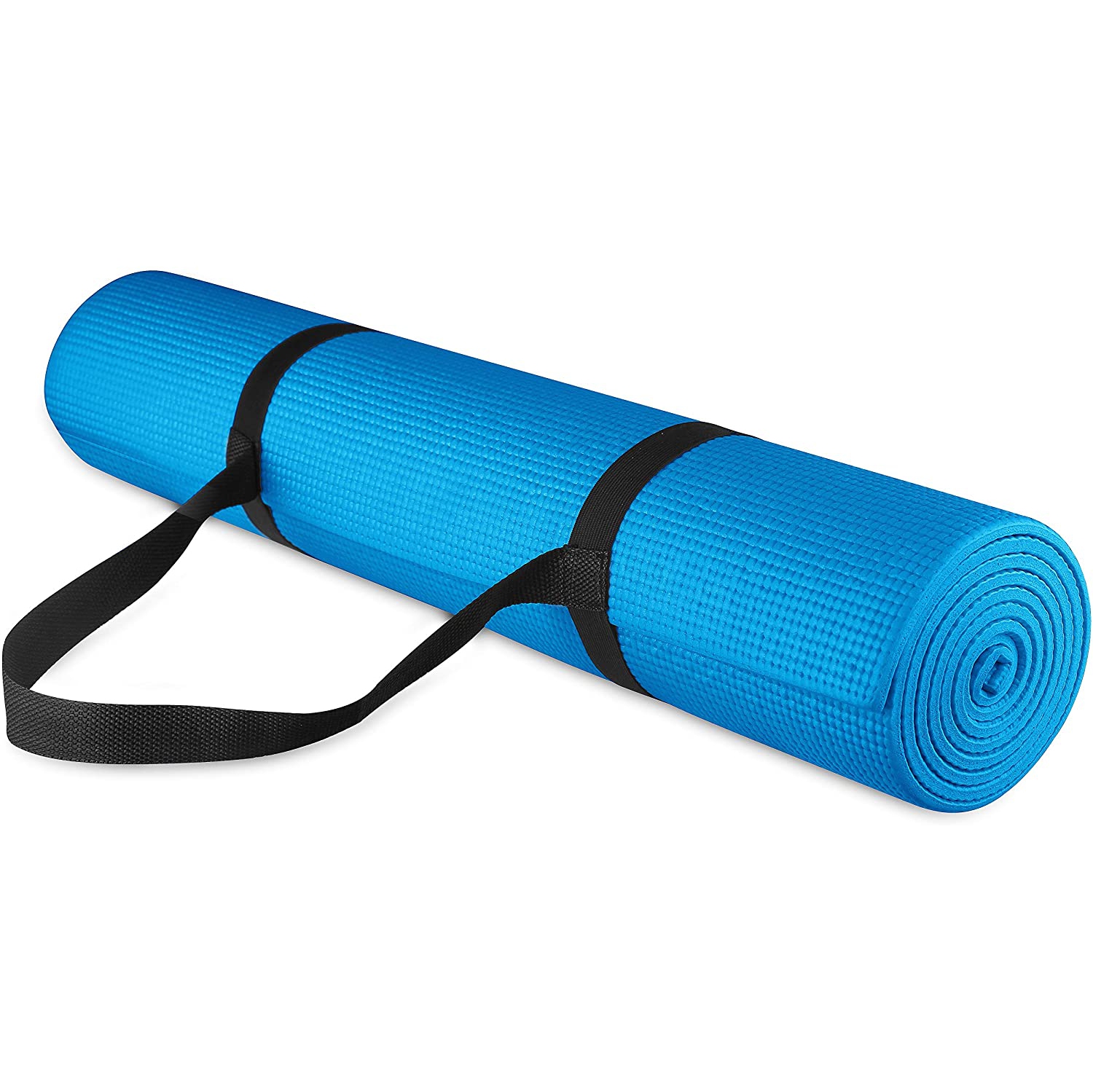 BalanceFrom GoYoga All Purpose High Density Non-Slip Exercise Yoga Mat with Carrying Strap, 1/4", Blue