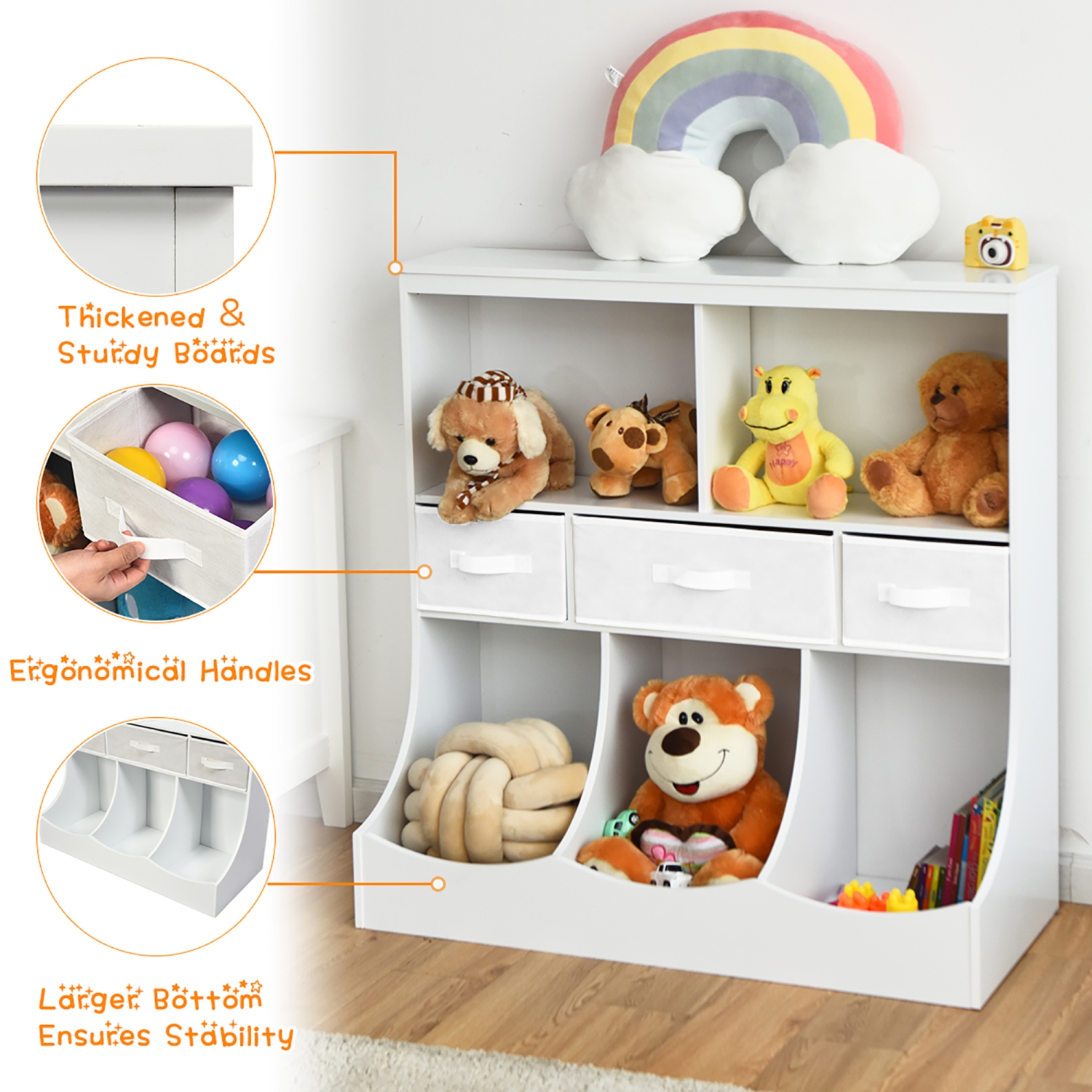 Costway Freestanding Combo Shelf Cubby Bin W/3 Baskets