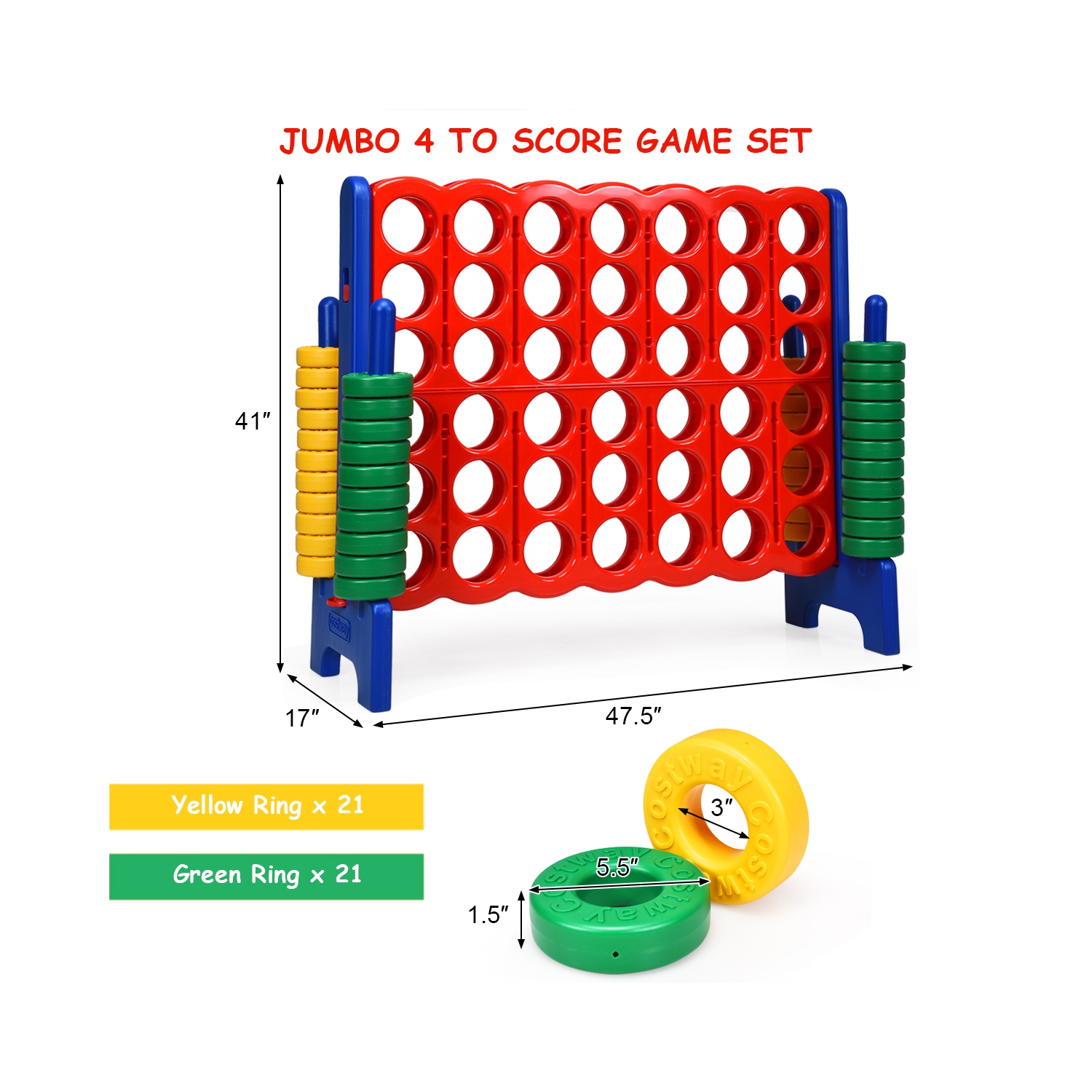 Costway Jumbo 4-to-Score 4 in A Row Giant Game Set Kids Adults Family Fun