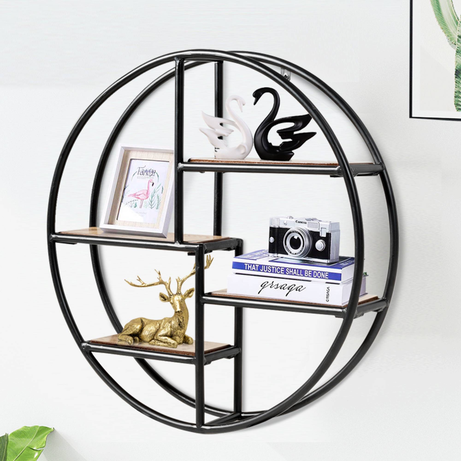Costway Hanging Storage Shelf Round Circular Wall-Mounted 4-Tier Rack Room Decoration