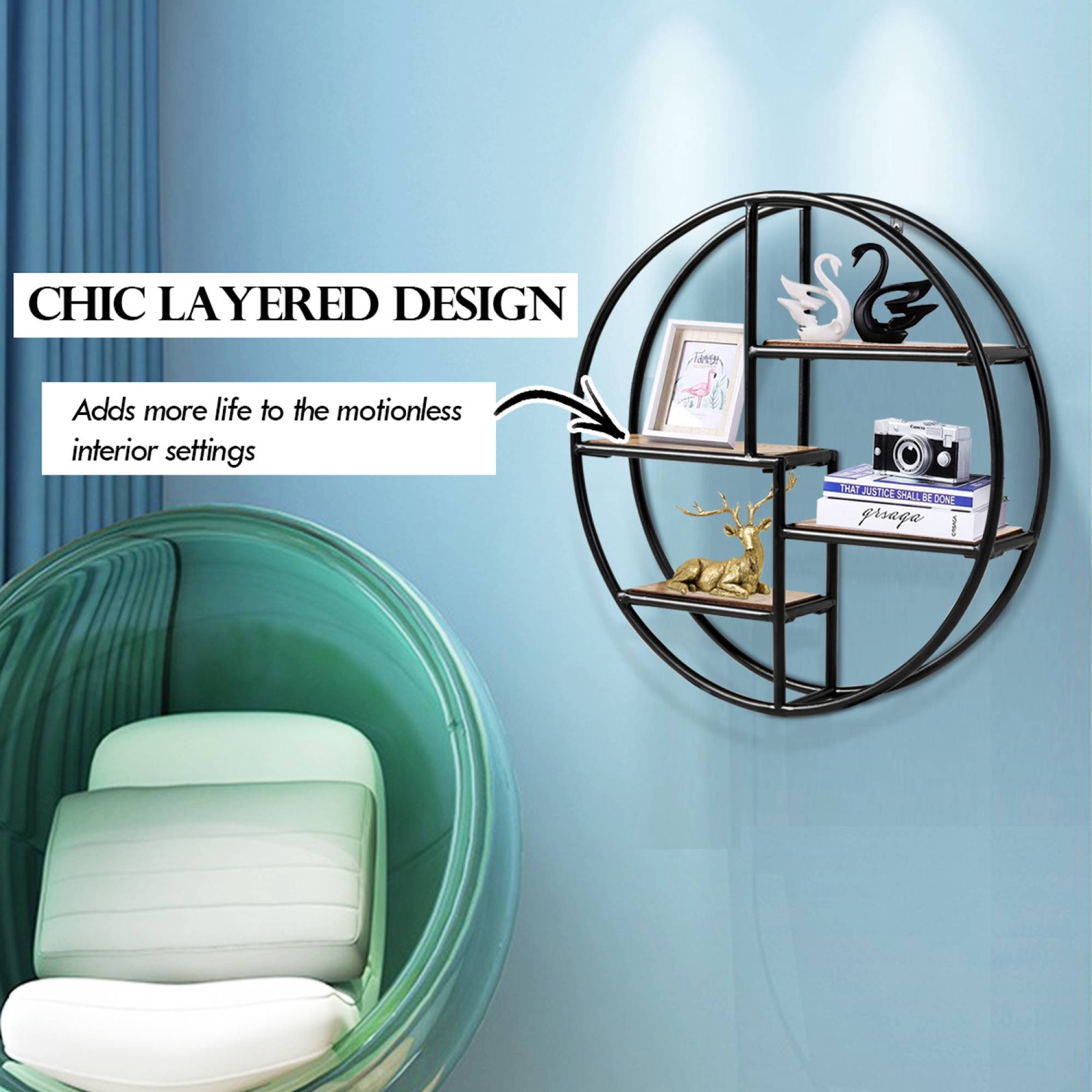 Costway Hanging Storage Shelf Round Circular Wall-Mounted 4-Tier Rack Room Decoration