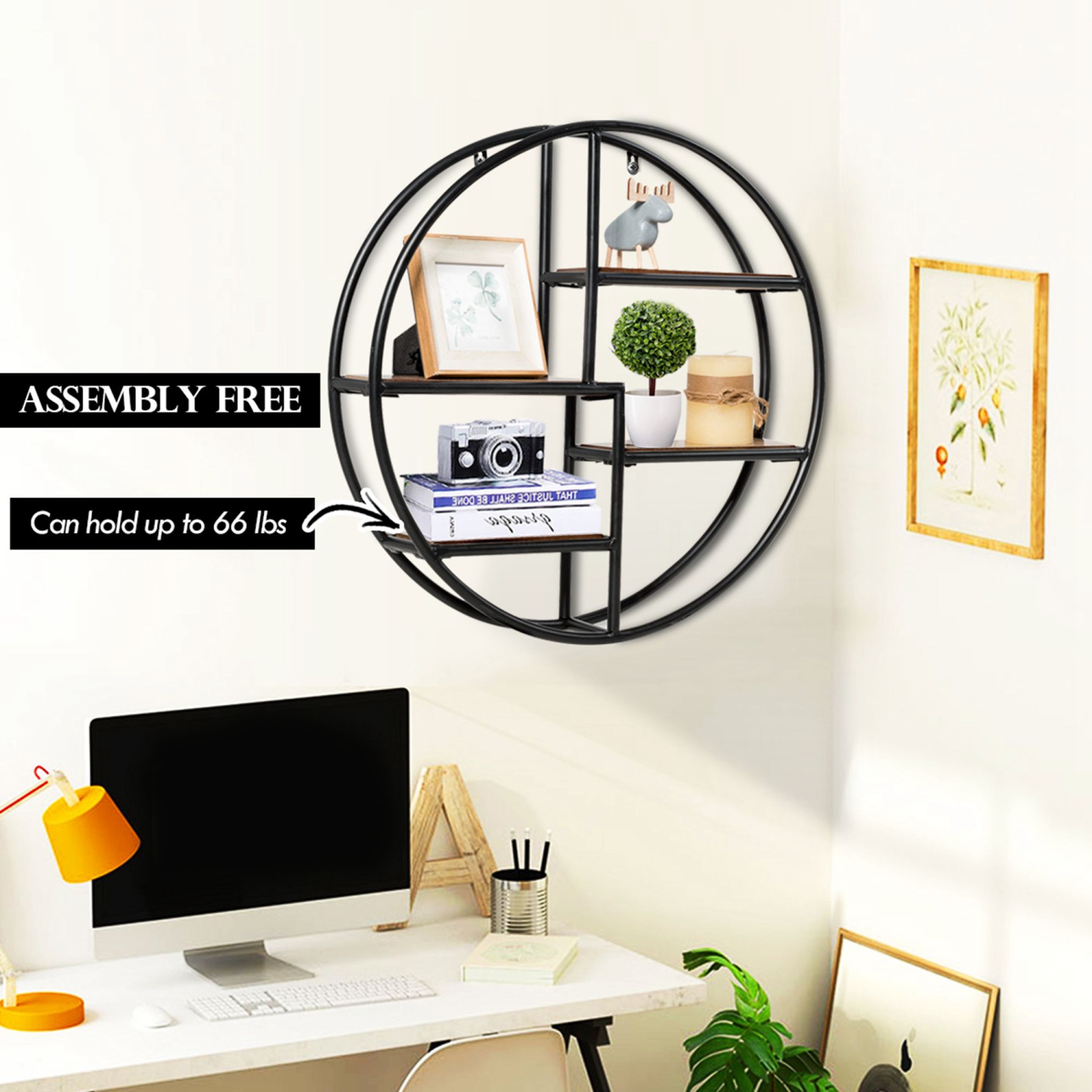 Costway Hanging Storage Shelf Round Circular Wall-Mounted 4-Tier Rack Room Decoration