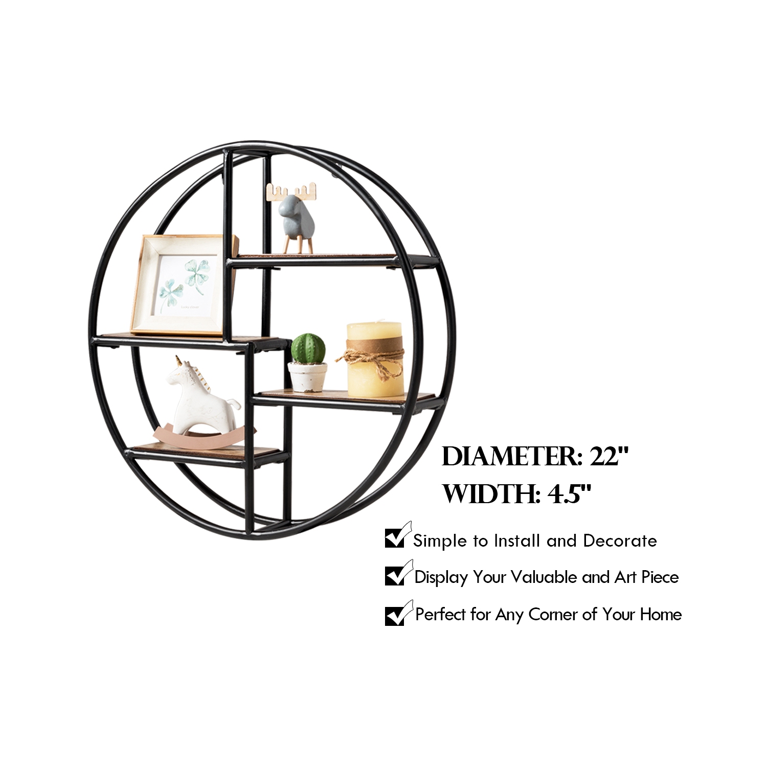 Costway Hanging Storage Shelf Round Circular Wall-Mounted 4-Tier Rack Room Decoration