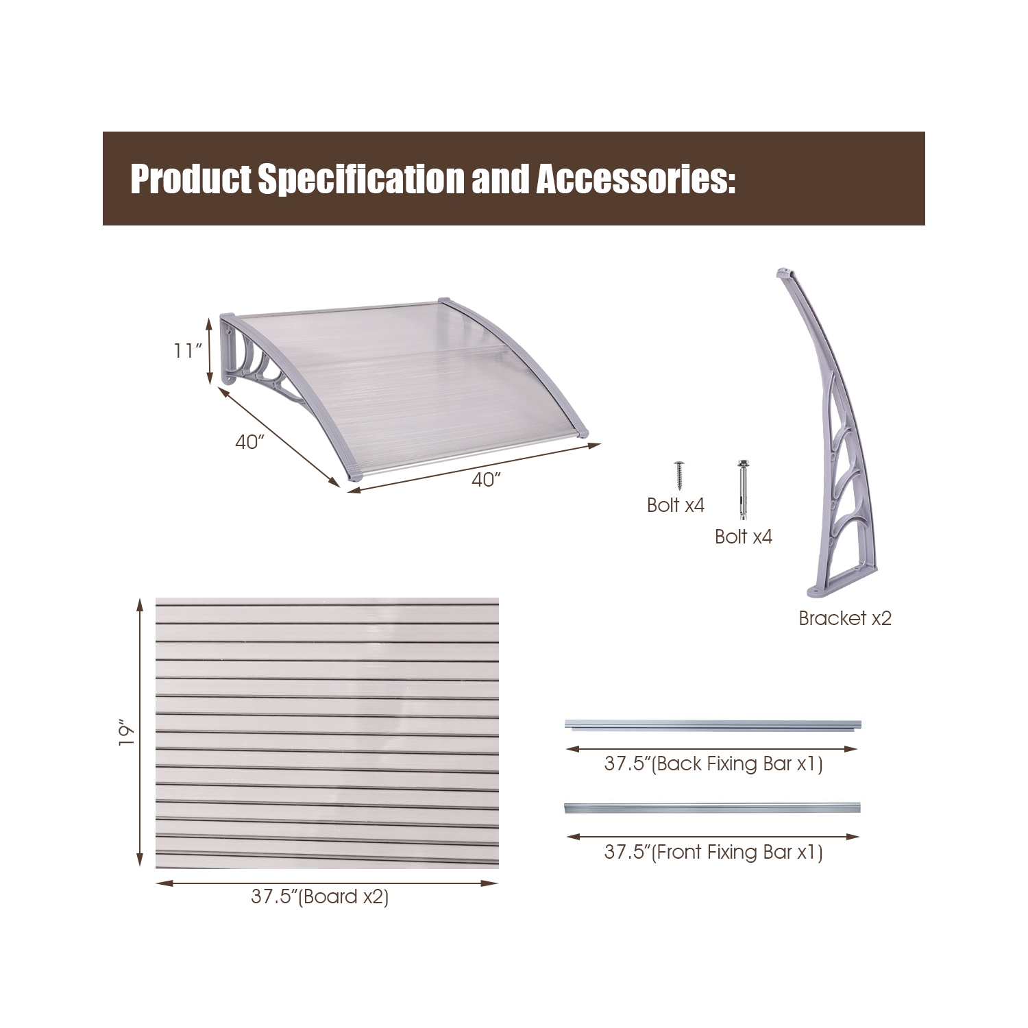 Porte d'auvent de fenêtre de 40 x 40&nbsp;po de Costway; Porte avant extérieure