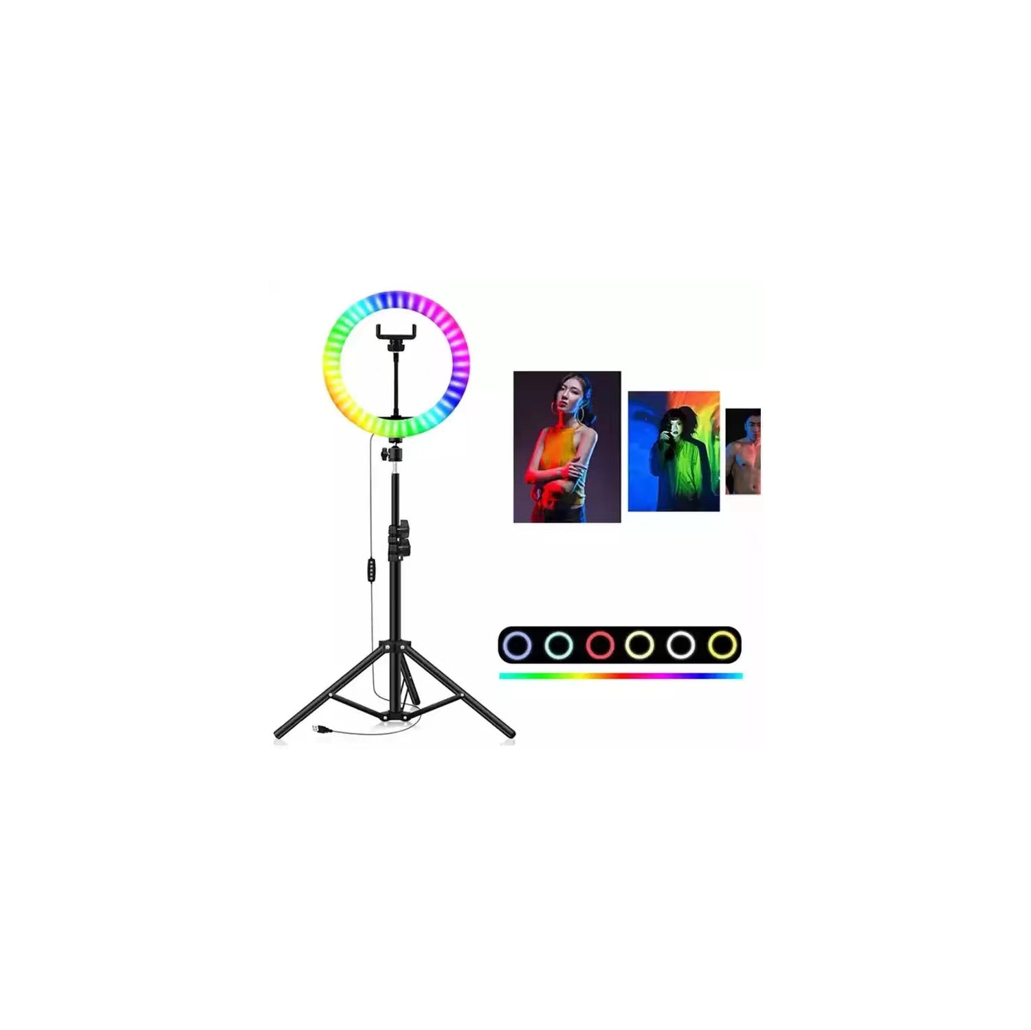 10” Selfie RGB Ring Light with 6ft Tripod Stand & Flexible Phone Holder. Bloggers Ring light for TikTok/YouTube/Live