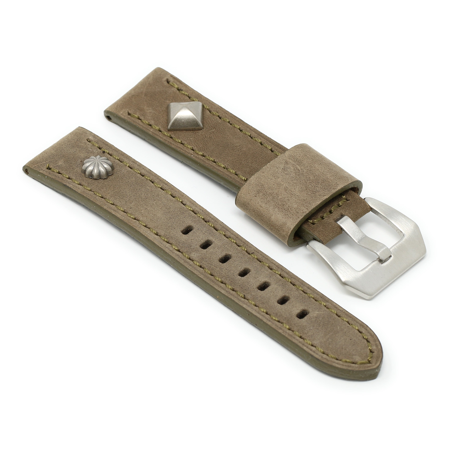 StrapsCo Vintage Military Rivet Watch Band Strap for Samsung Galaxy Watch 3 - 22mm - For 45mm Galaxy Watch3 - Military Green