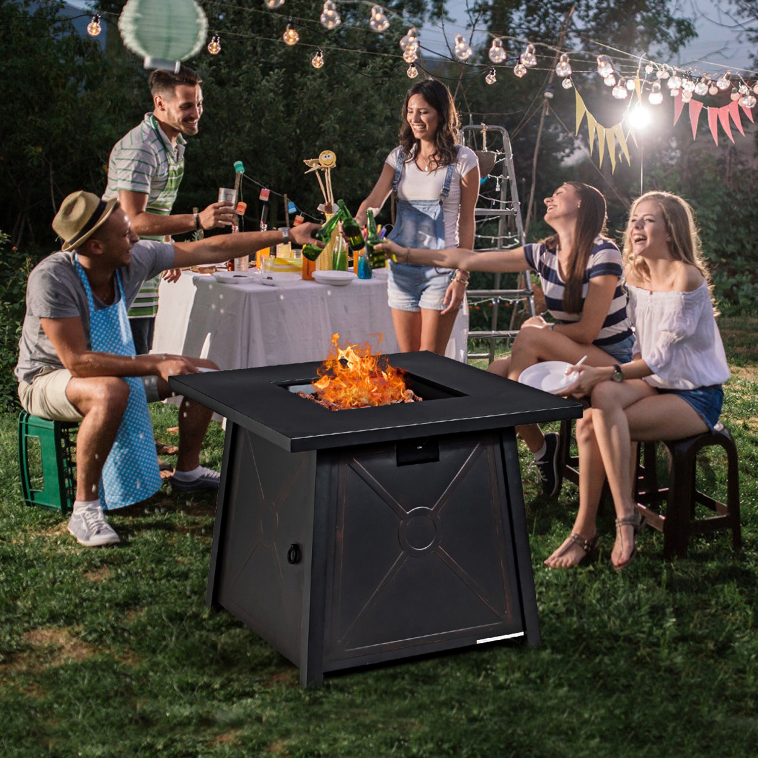 Gymax 30'' Square Gas Fire Pit Table Propane 50,000 BTU Patio Yard w/ Lava Rocks
