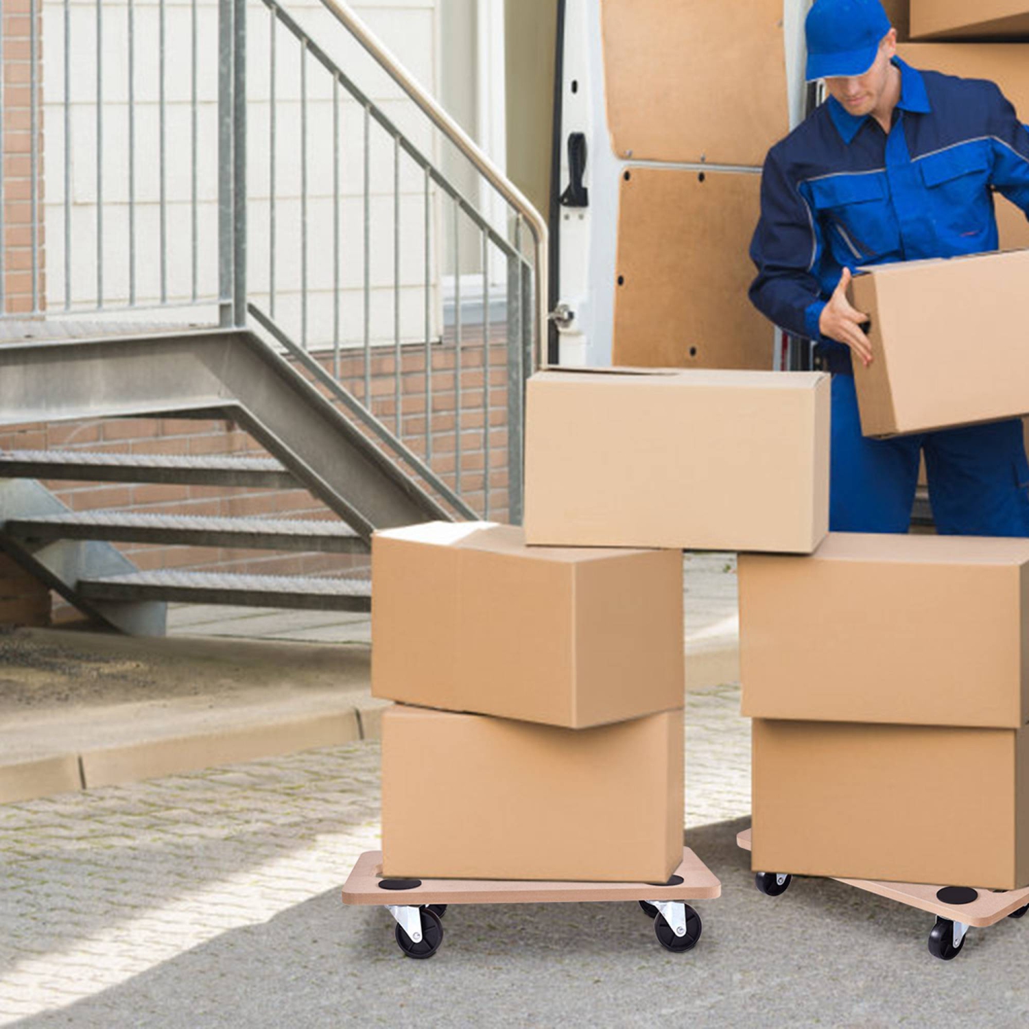 Costway 4pc 440lbs Platform Dolly Rectangle Wood Utility Cart Wheeled Moving Transporter