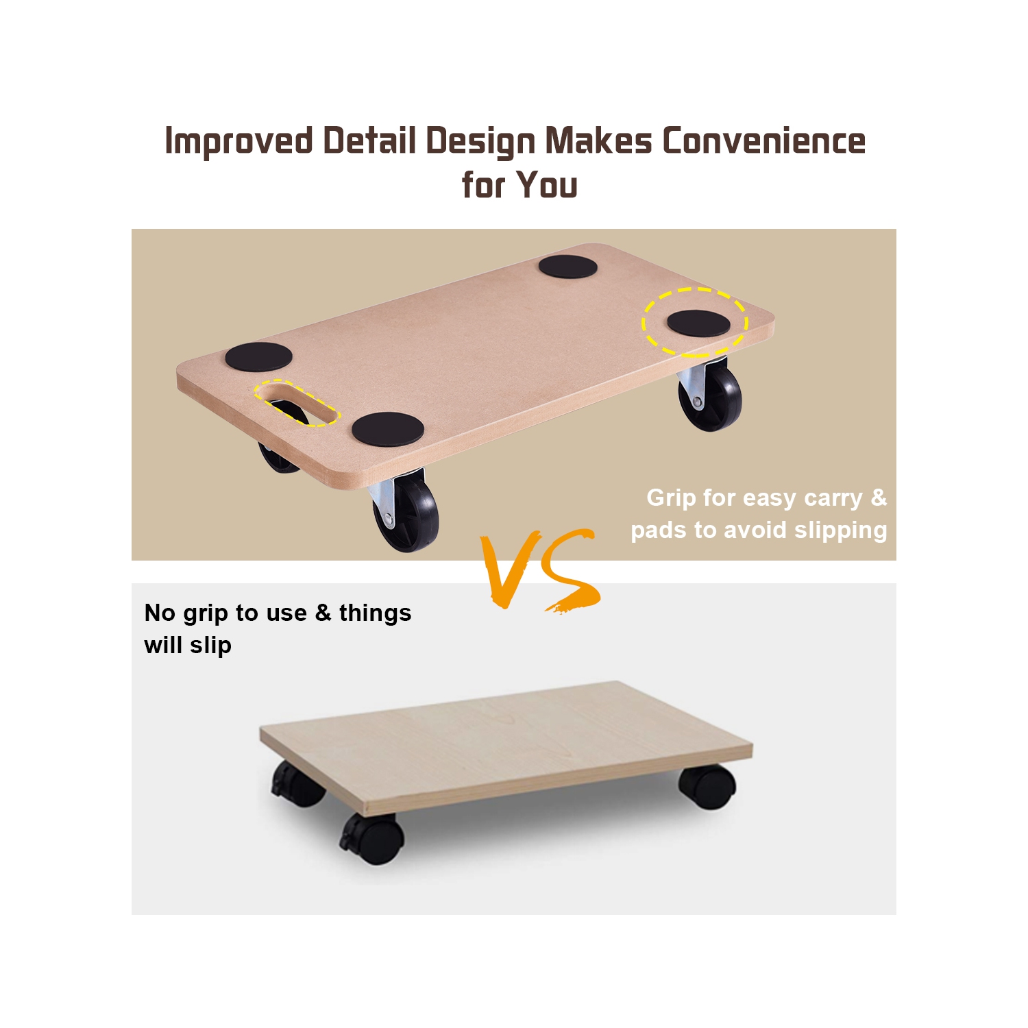 Costway 4pc 440lbs Platform Dolly Rectangle Wood Utility Cart Wheeled Moving Transporter