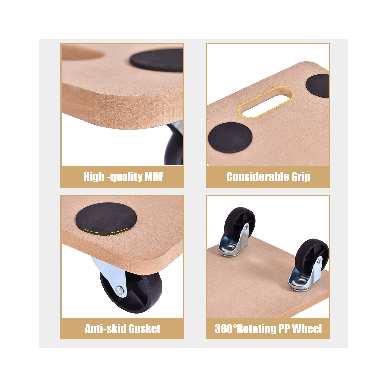 Costway 4pc 440lbs Platform Dolly Rectangle Wood Utility Cart Wheeled Moving Transporter