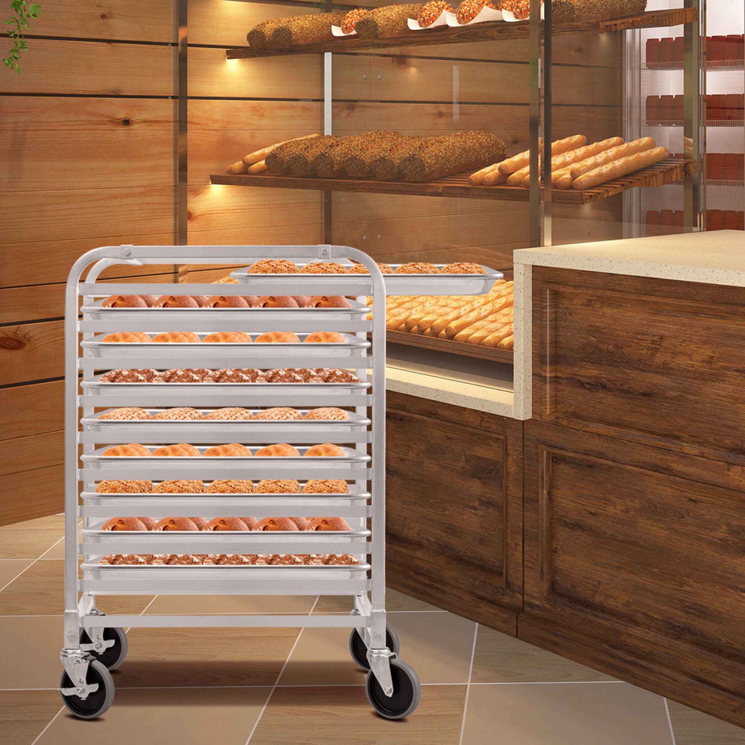 Costway 10 Sheet Aluminum Bakery Rack Commercial Cookie Bun Pan Kitchen w/ Wheel
