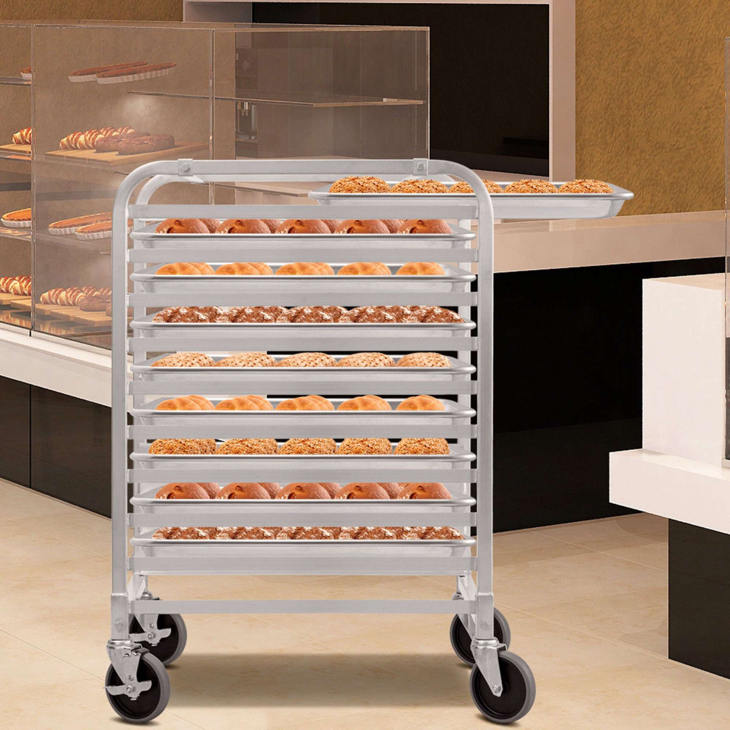 Costway 10 Sheet Aluminum Bakery Rack Commercial Cookie Bun Pan Kitchen w/ Wheel