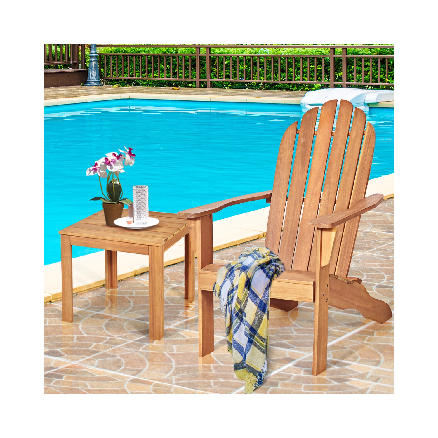 Fauteuil Adirondack extérieur de Costway, meubles de jardin en bois massif