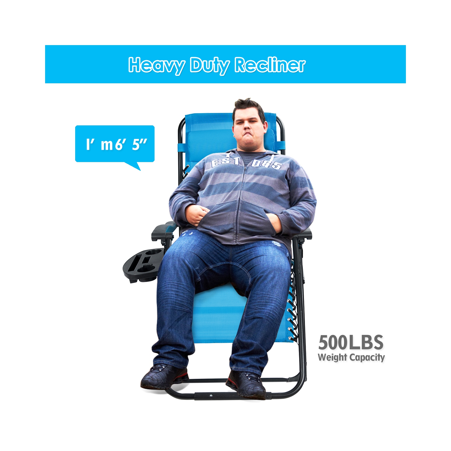 Costway Oversize Lounge Chair Patio Heavy Duty Folding Recliner Gray