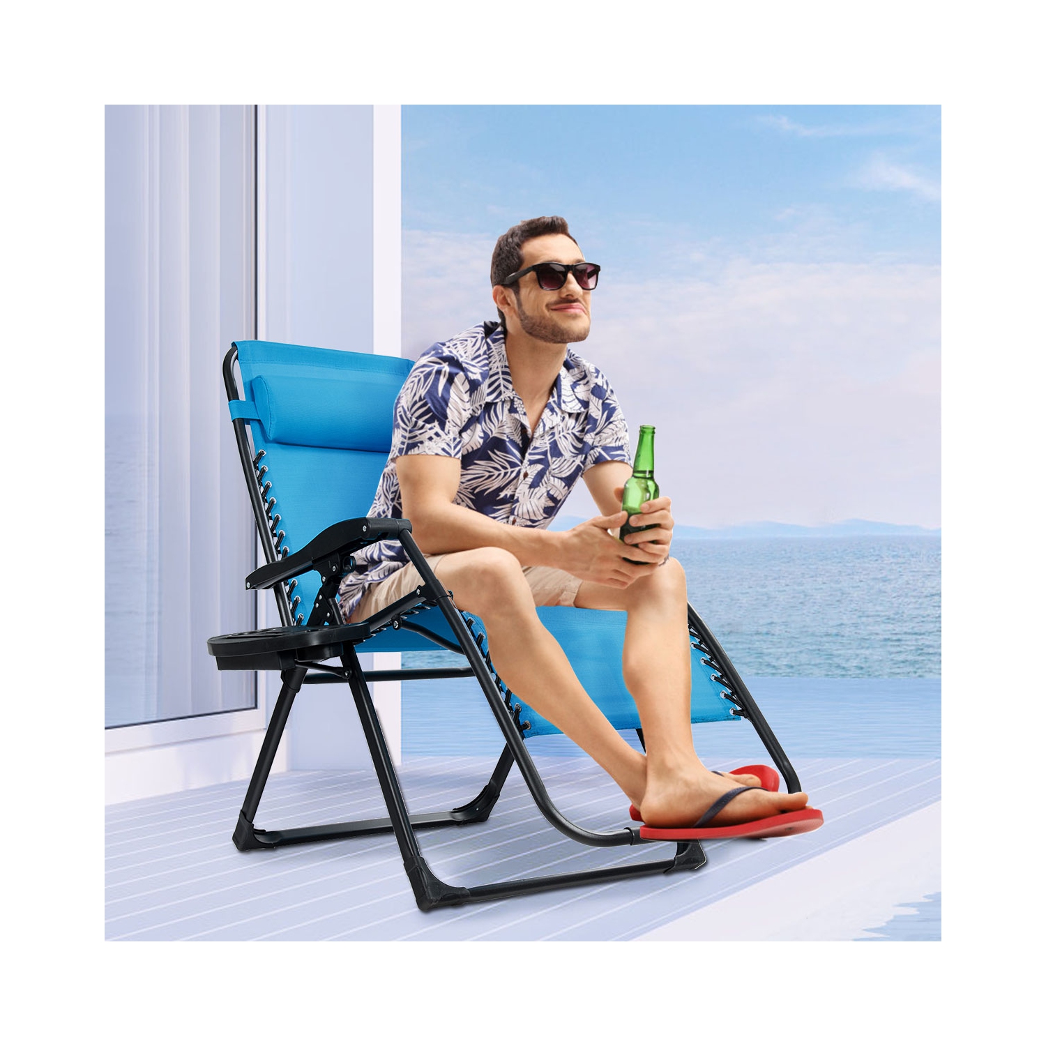 Costway Oversize Lounge Chair Patio Heavy Duty Folding Recliner Gray