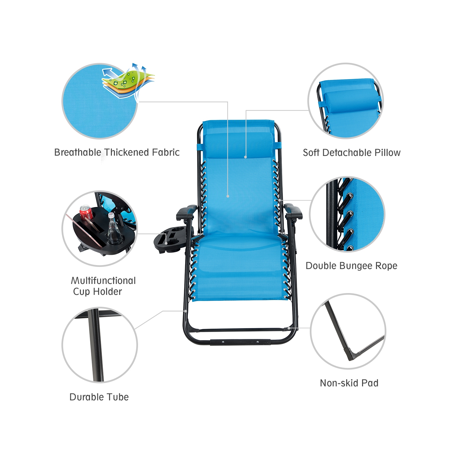 Costway Oversize Lounge Chair Patio Heavy Duty Folding Recliner Gray