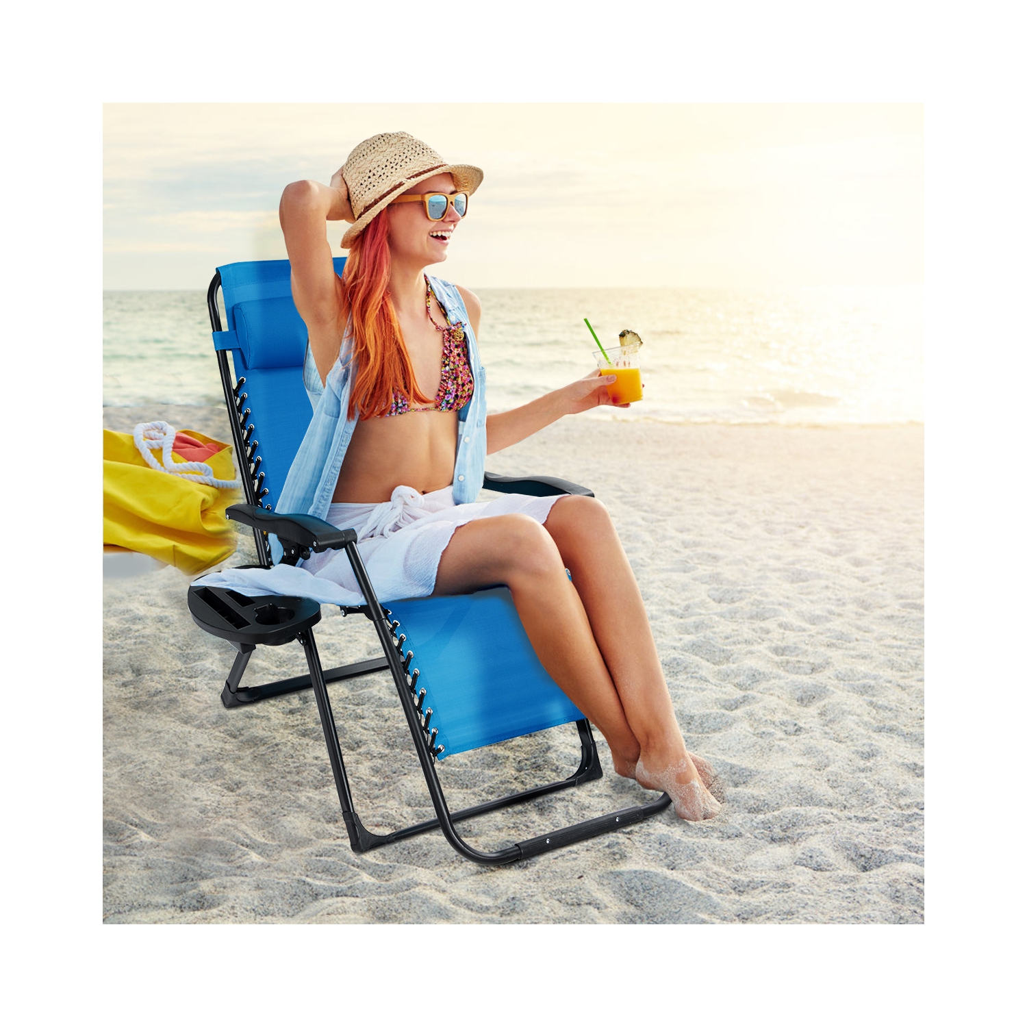 Costway Oversize Lounge Chair Patio Heavy Duty Folding Recliner Gray