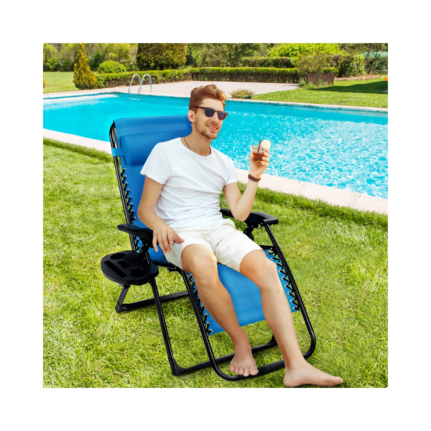 Costway Oversize Lounge Chair Patio Heavy Duty Folding Recliner Gray