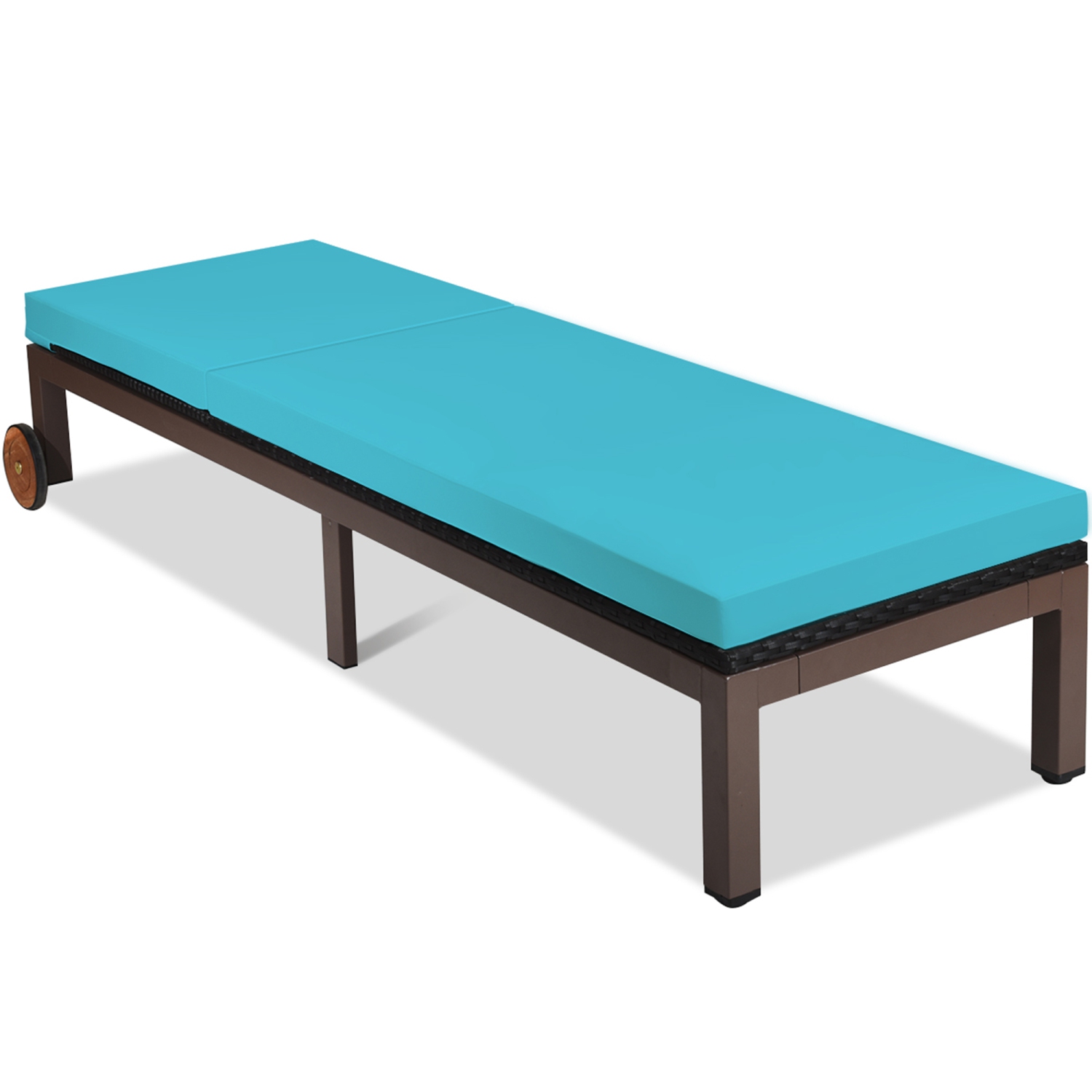 Chaise longue en rotin réglable et inclinable avec matelas et roues marque Gymax
