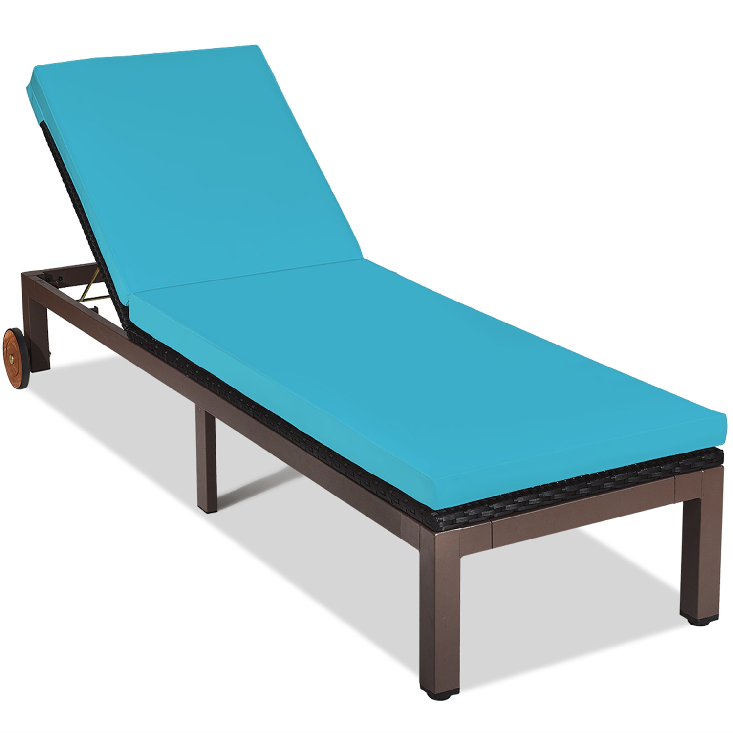 Chaise longue en rotin réglable et inclinable avec matelas et roues marque Gymax