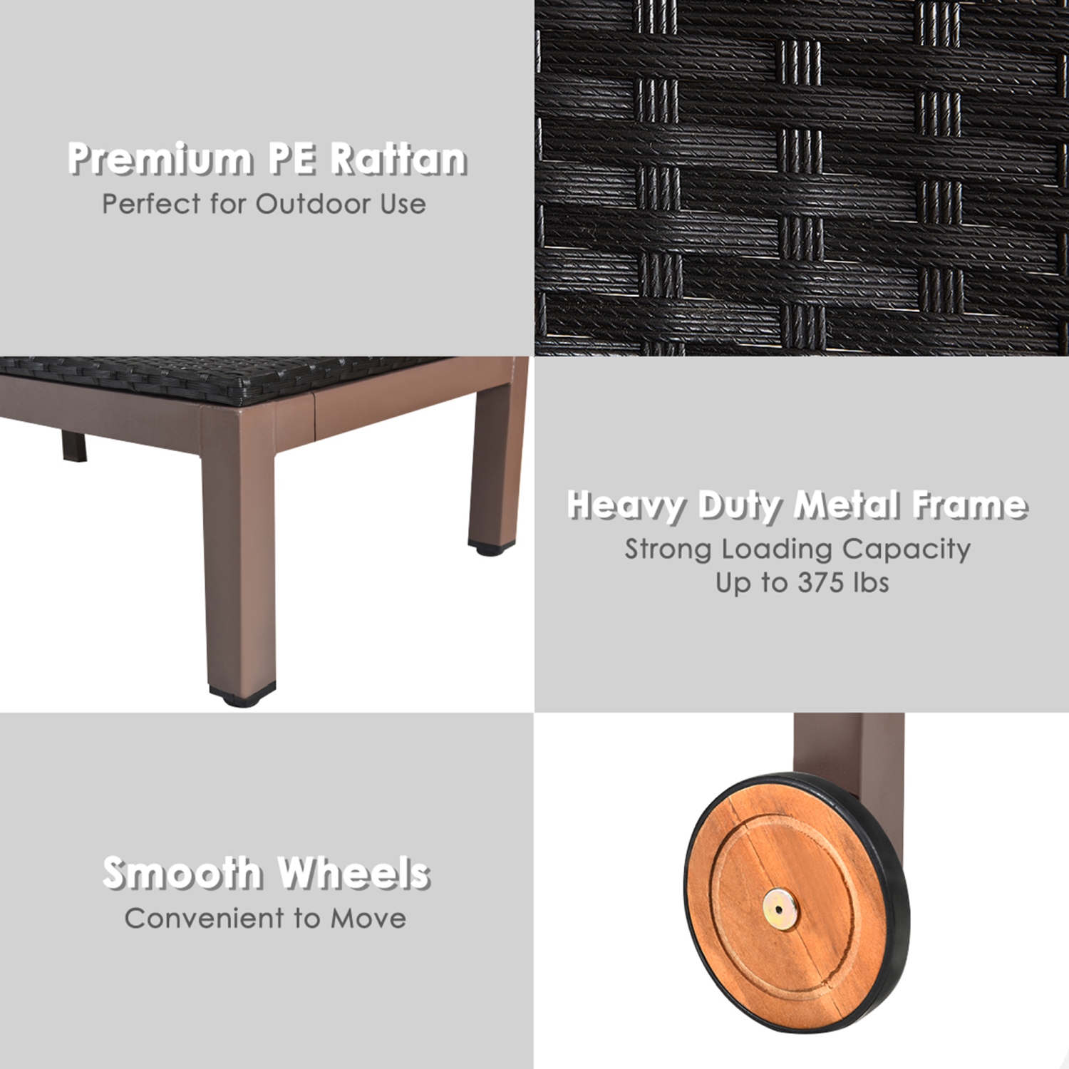 Chaise longue en rotin réglable et inclinable avec matelas et roues marque Gymax