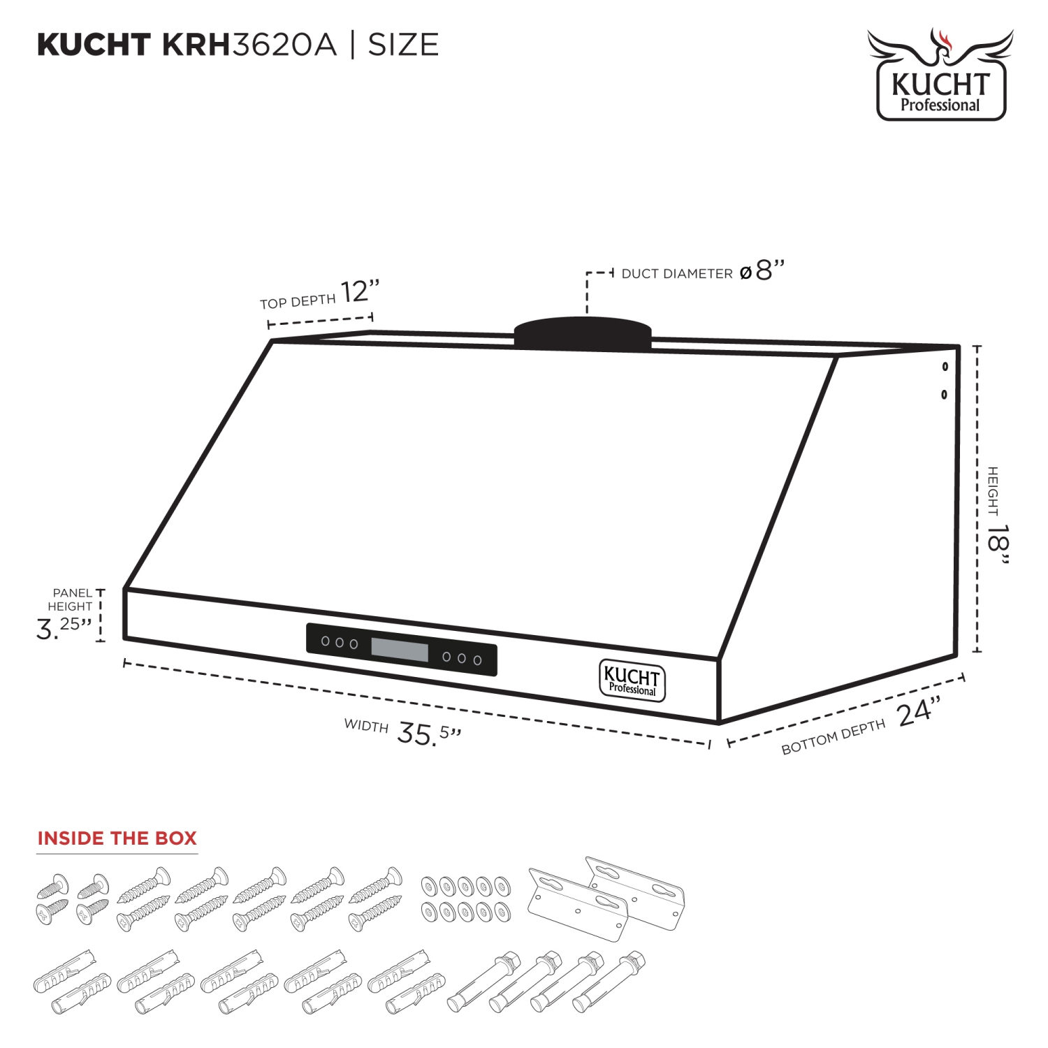 Hotte de dessous d'armoire de 36&nbsp;po KUCHT Professional, 900 pi3/min, acier inoxydable