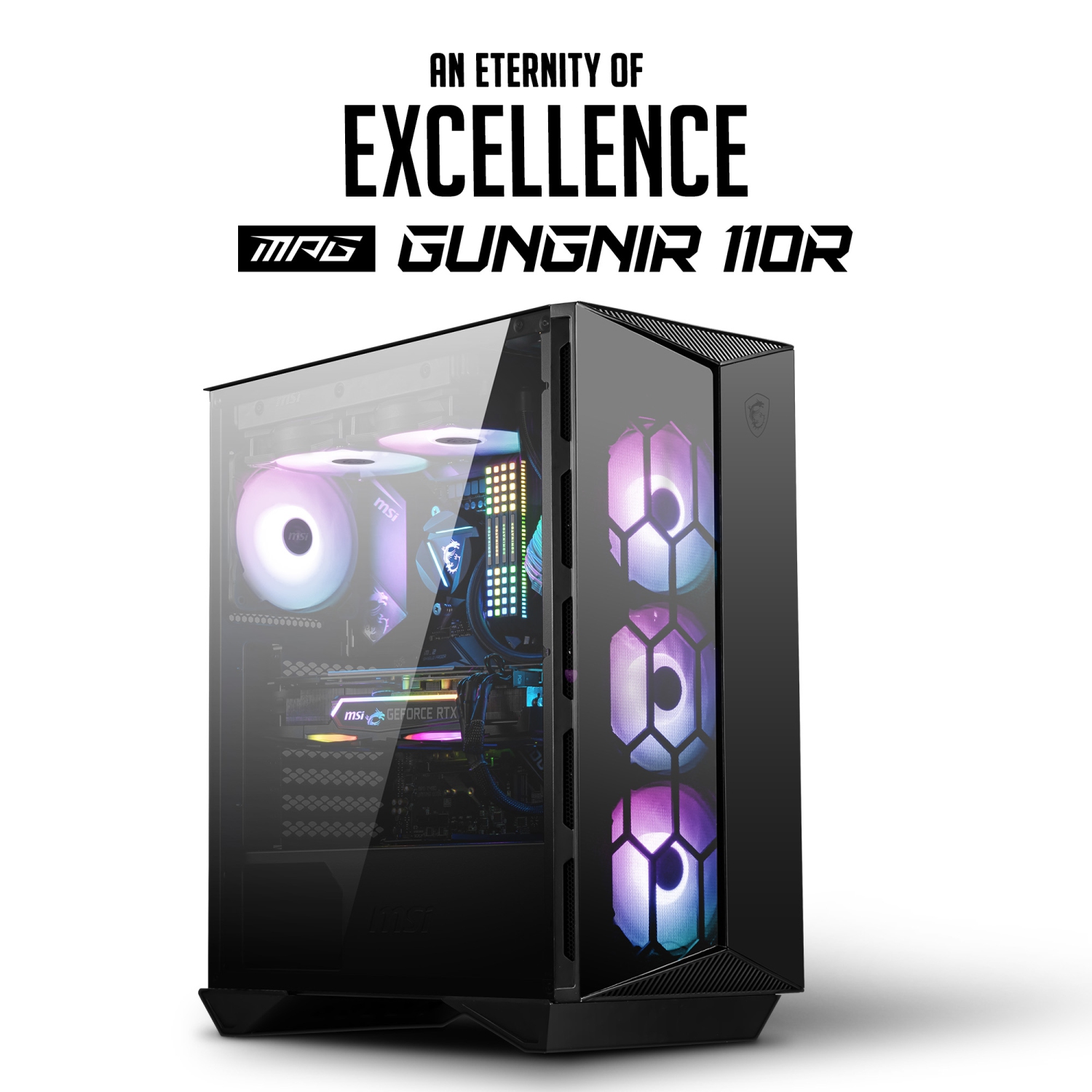 MSI MPG GUNGNIR 110R Mid-Tower PC Gaming Case – Tempered Glass Side Panel – RGB 120mm Fan – Liquid Cooling Support up to 360mm Radiator
