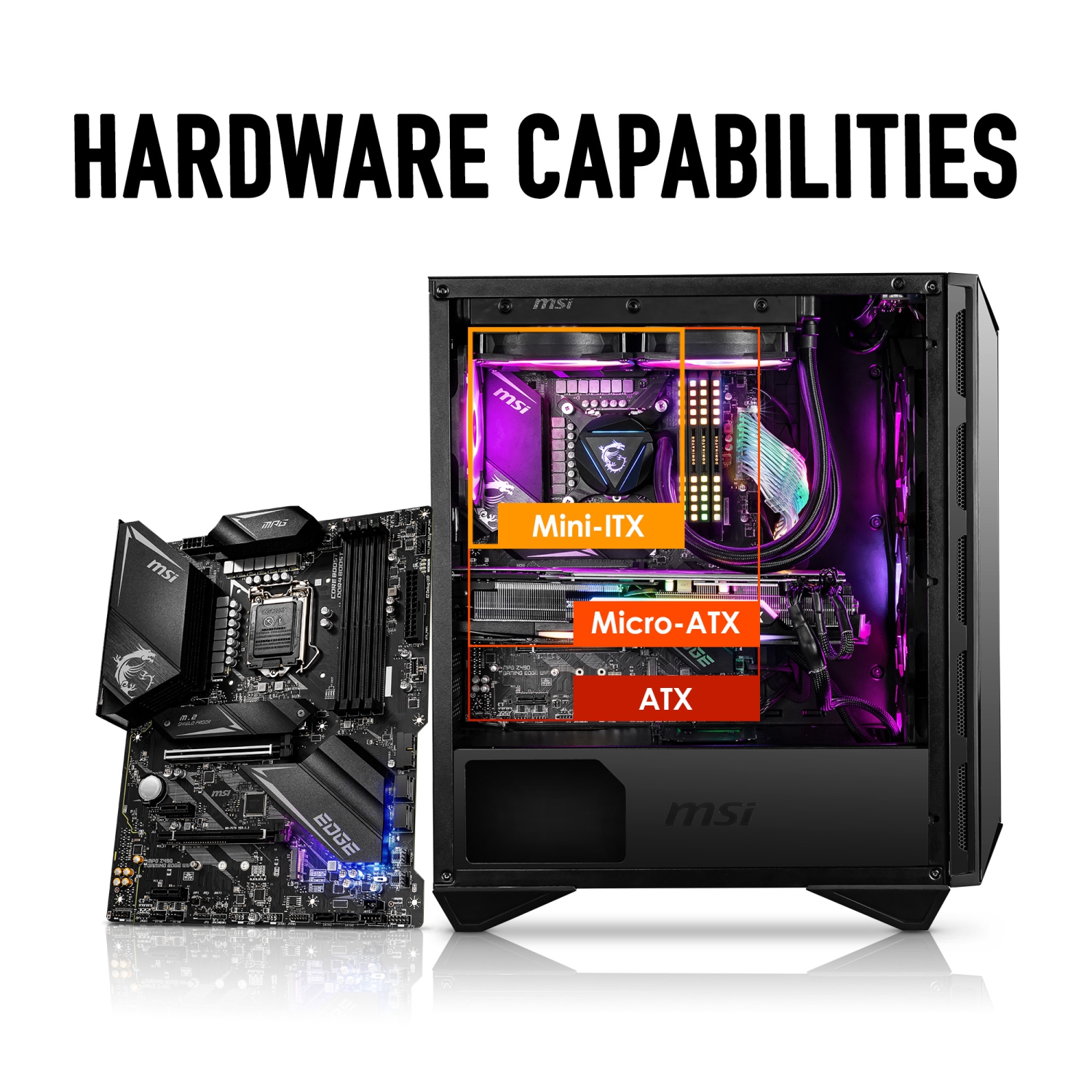 MSI MPG GUNGNIR 110R Mid-Tower PC Gaming Case – Tempered Glass Side Panel – RGB 120mm Fan – Liquid Cooling Support up to 360mm Radiator