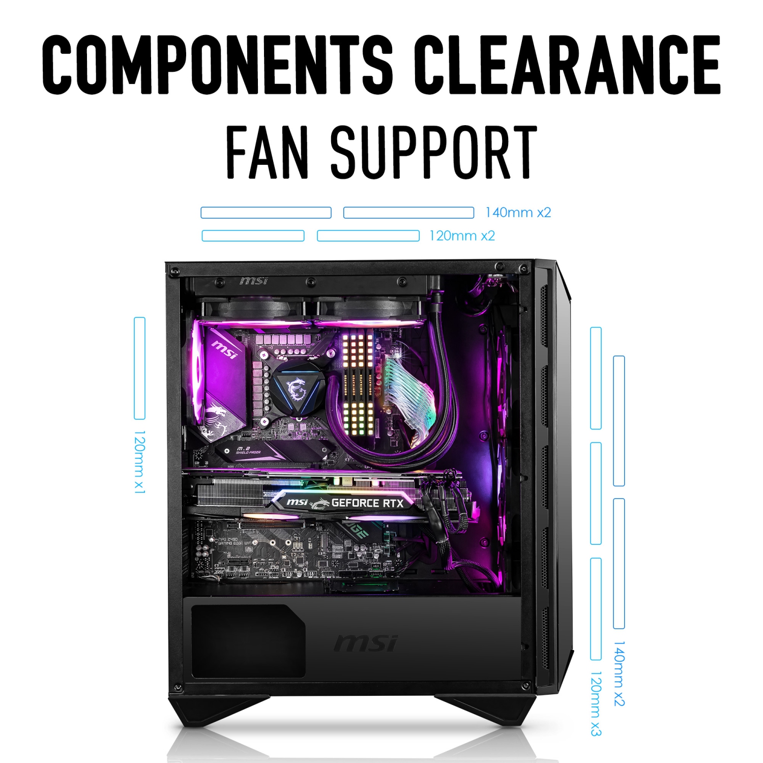 MSI MPG GUNGNIR 110R Mid-Tower PC Gaming Case – Tempered Glass Side Panel – RGB 120mm Fan – Liquid Cooling Support up to 360mm Radiator
